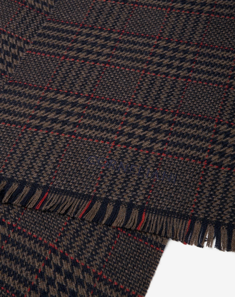 Blue and brown pure wool tartan scarf 3