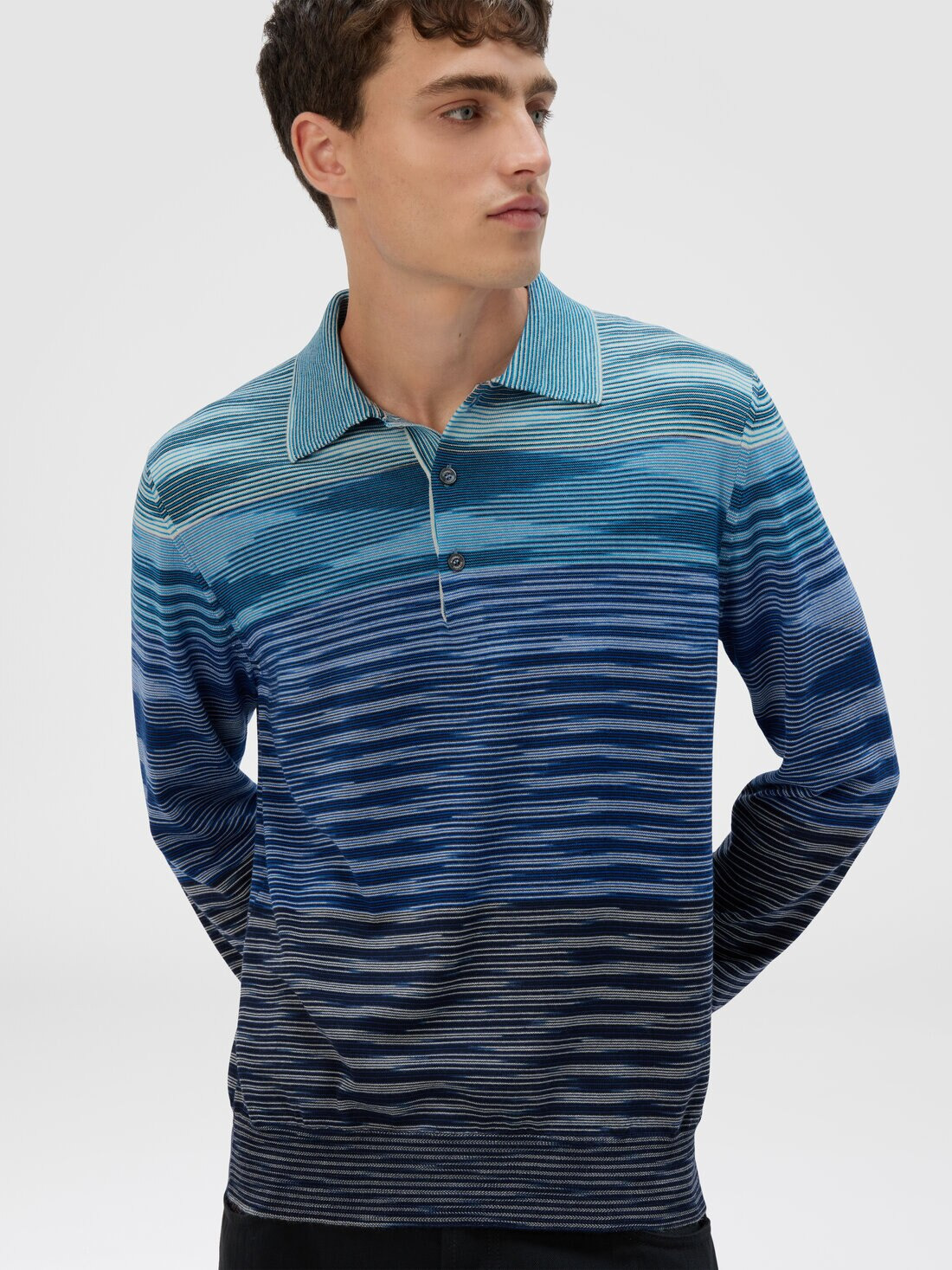 Long Sleeve Polo in Pure Wool with Flame Pattern - 4