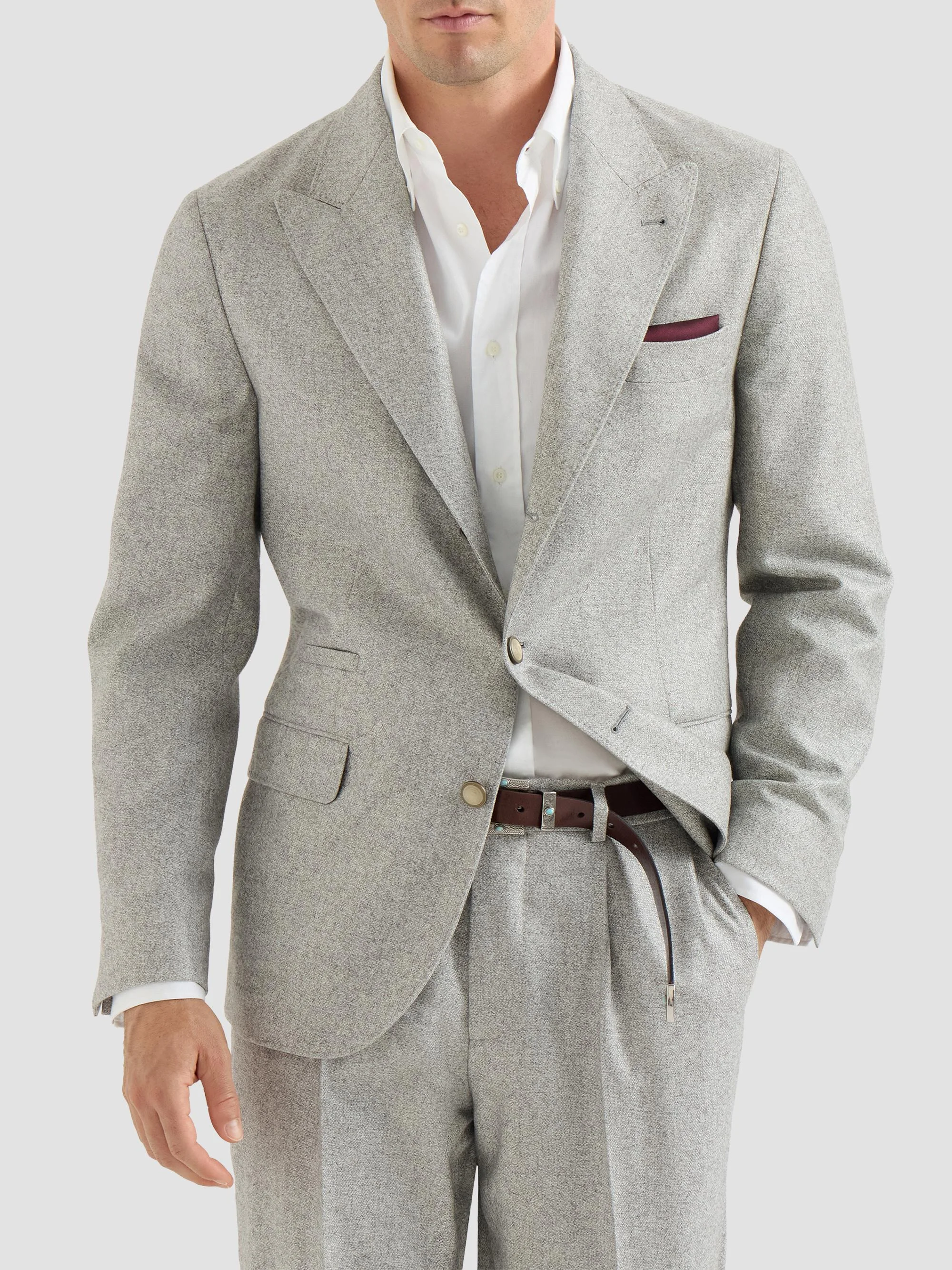 Men's Silk and Cashmere Cavalry Tweed Deconstructed Blazer - Lignite Grey - 1