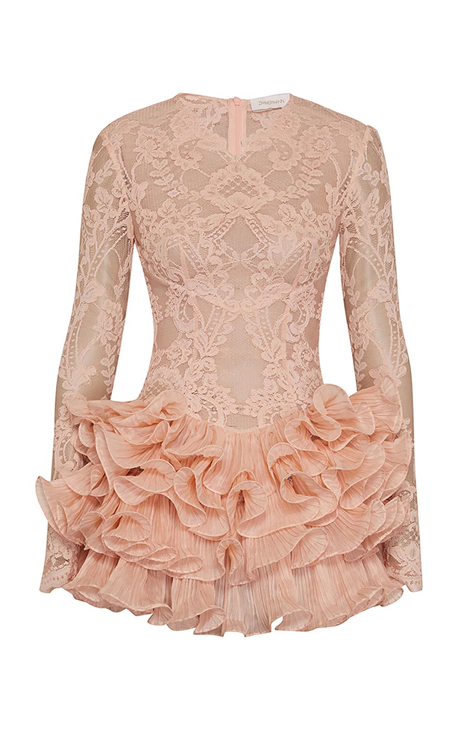 Zimmermann Crush Ruffled Lace Mini Dress light pink | REVERSIBLE