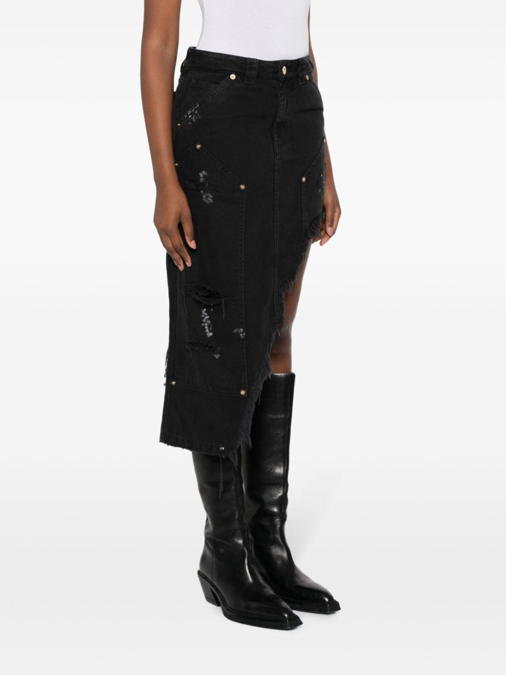 Workwear distressed asymmetric-hem skirt - 3