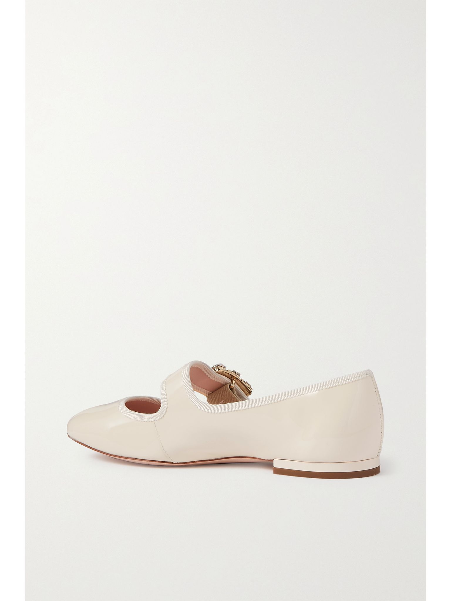 Très Vivier crystal-embellished glossed-leather ballet flats Cream - 3