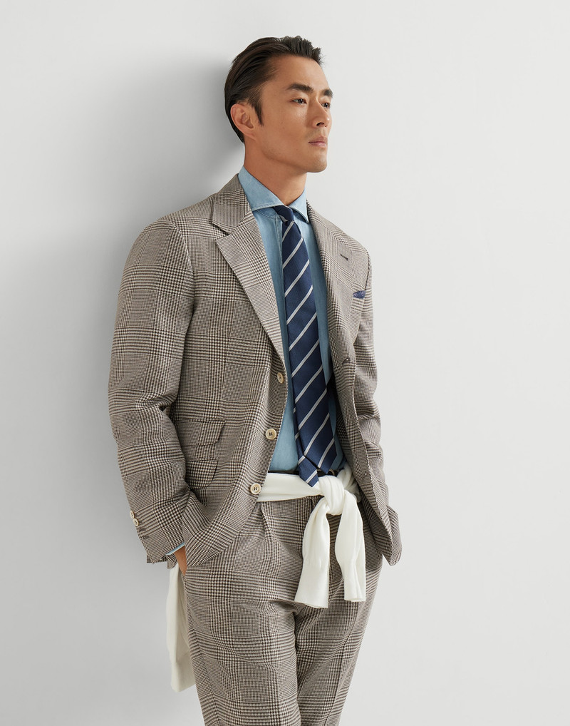 Virgin wool, silk and linen Prince of Wales deconstructed Cavallo blazer 5