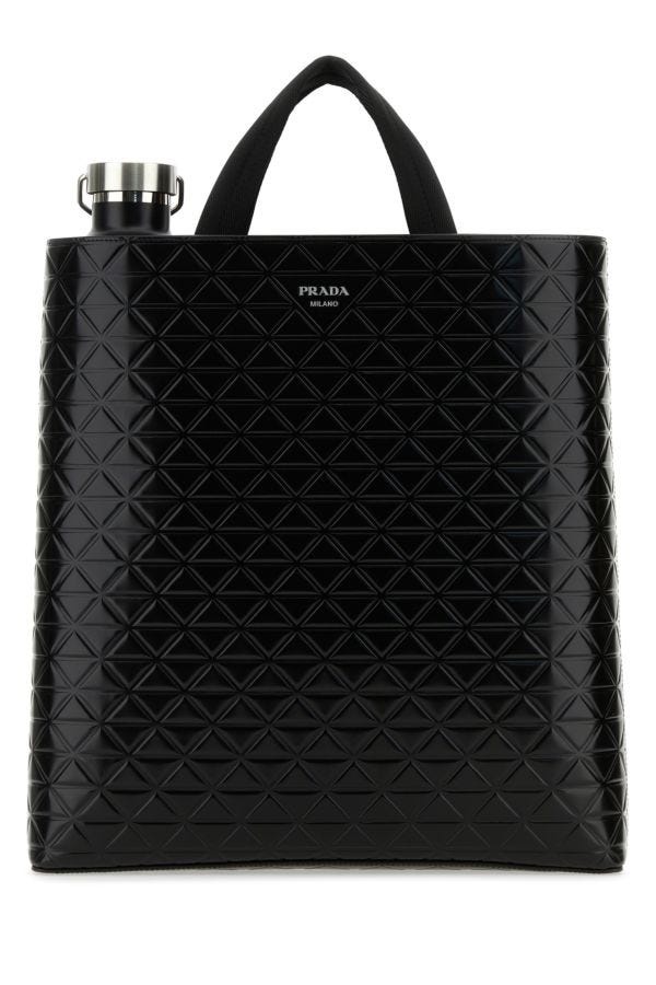 Prada Man Black Leather Shopping Bag - 1