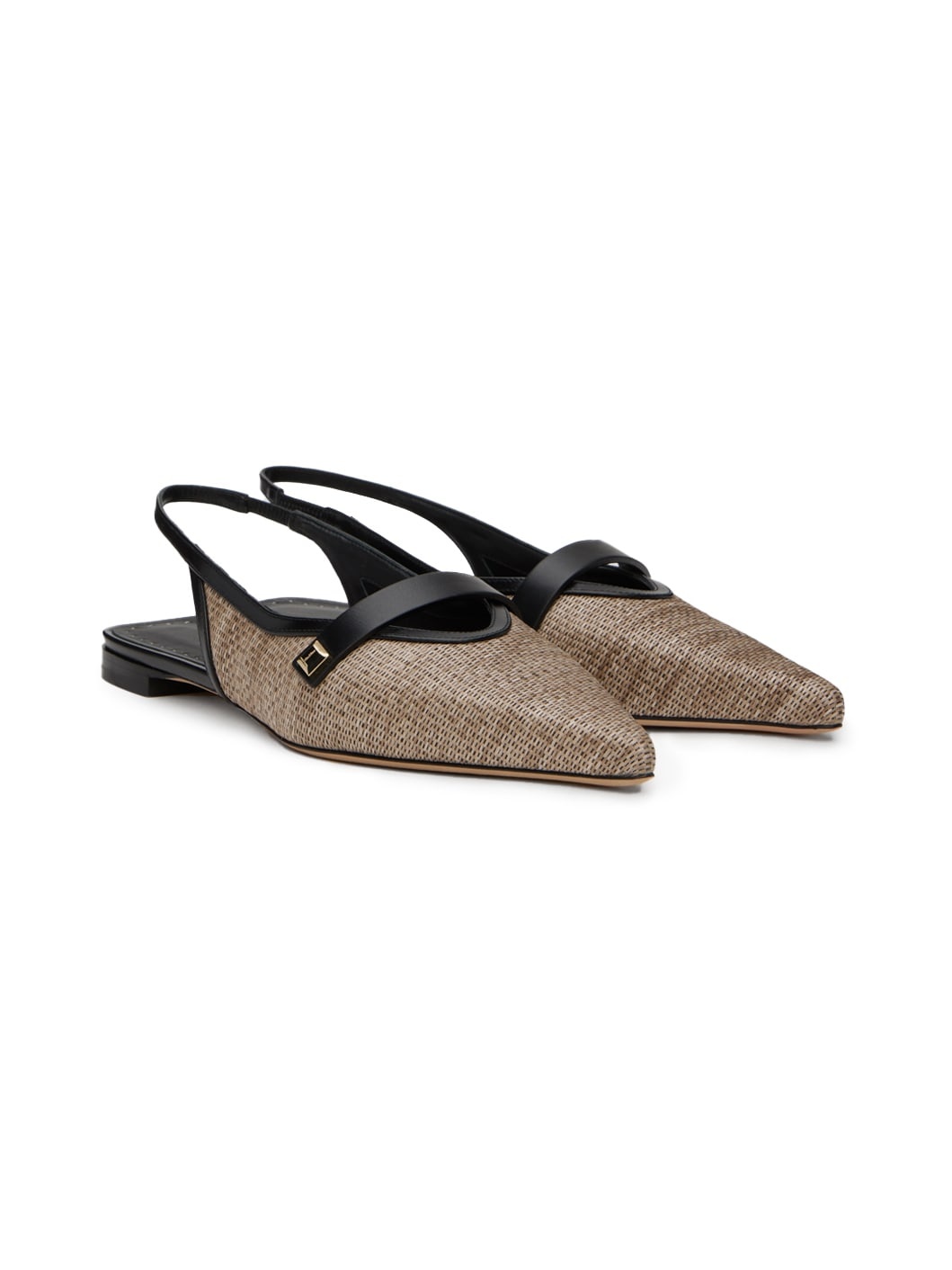 Beige & Black Leather Ballerina Flats - 4