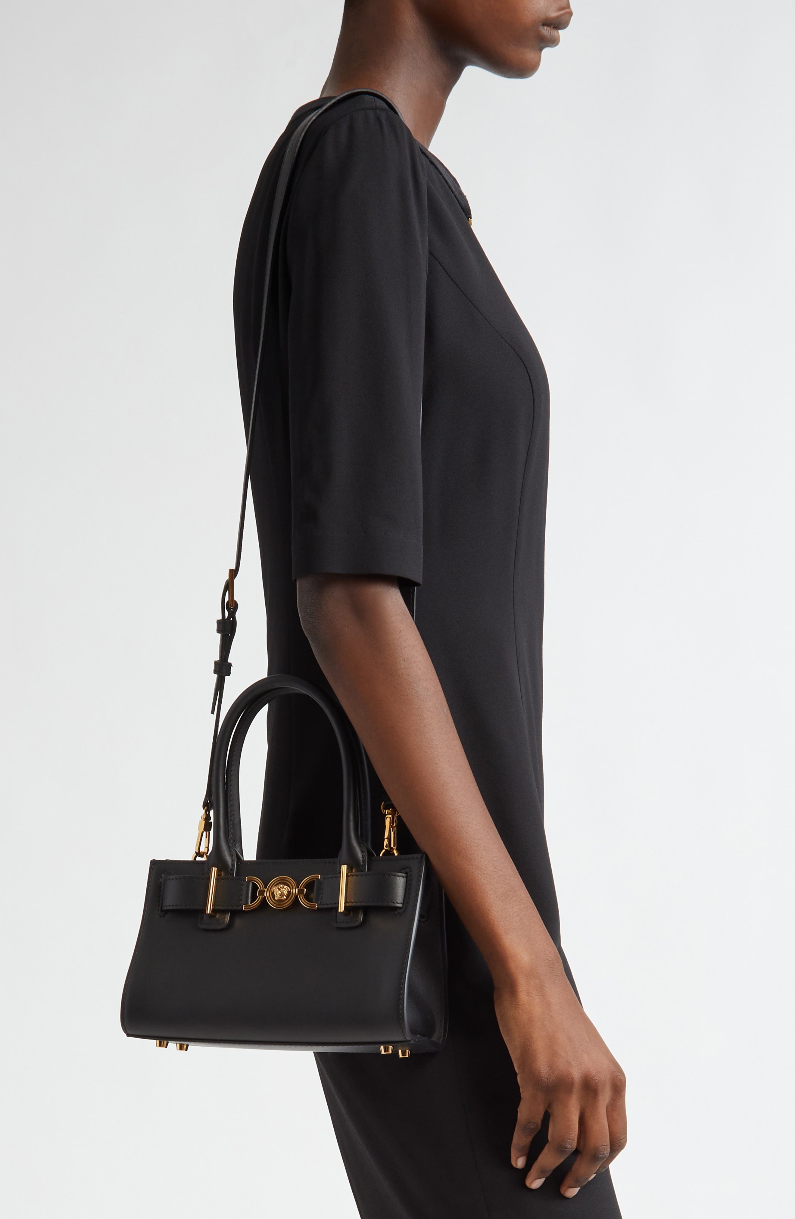 Versace Medusa Small Belted Leather Tote in Black-Versace Gold at Nordstrom - 3