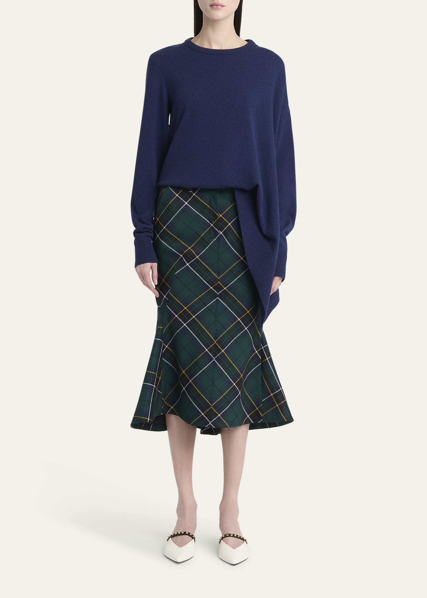 Tartan-Print Fit-&-Flare Midi Skirt - 2