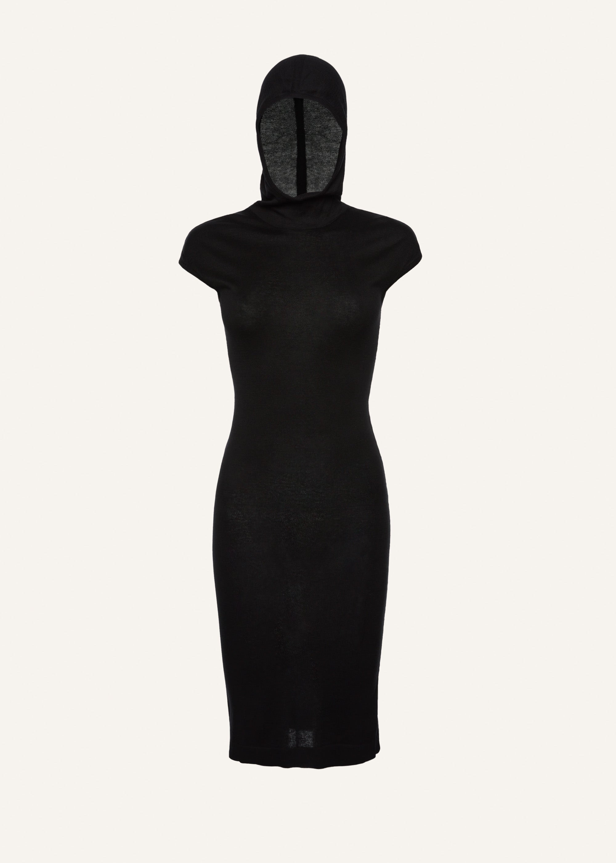Hooded silk knitwear dress in black - 1