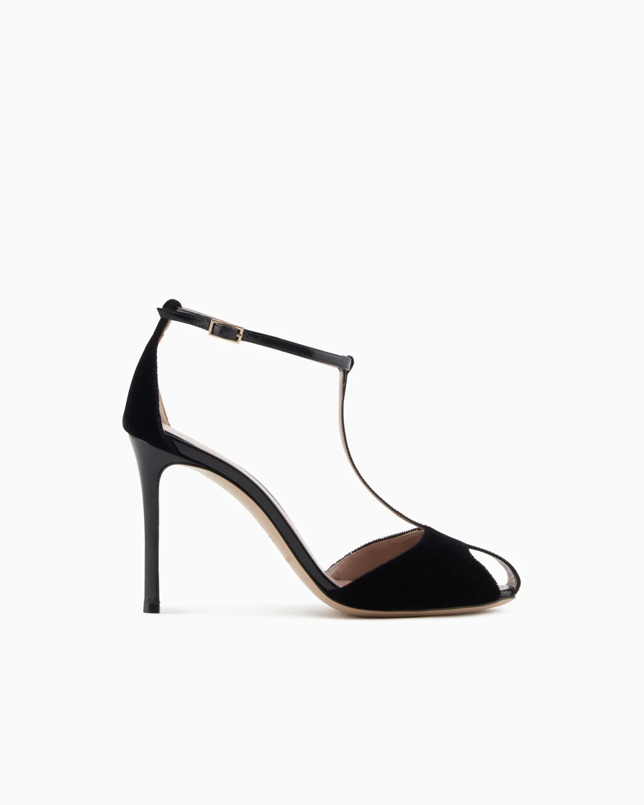 VELVET AND PATENT-LEATHER T-BAR HEELED SANDALS - 1