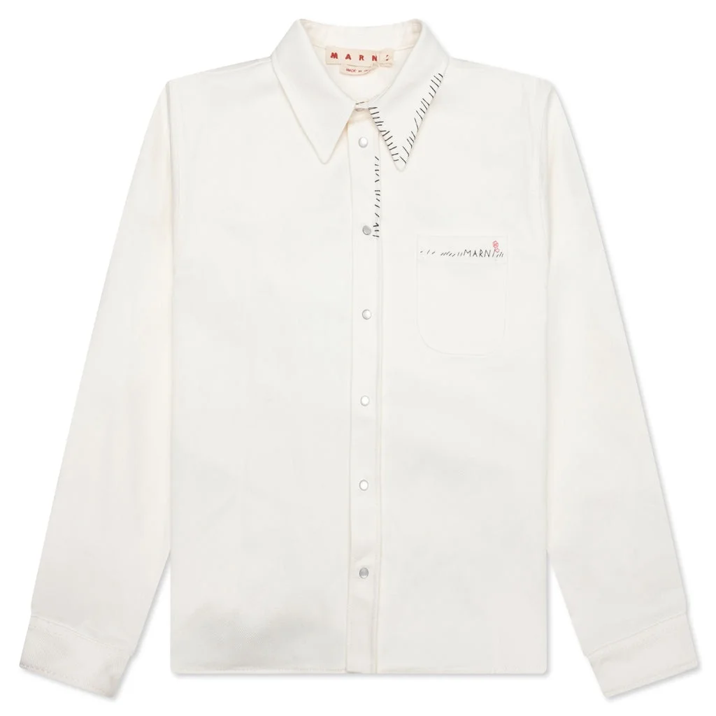 WHITE DRILL SHIRT WITH MENDING - LILY WHITE - 1