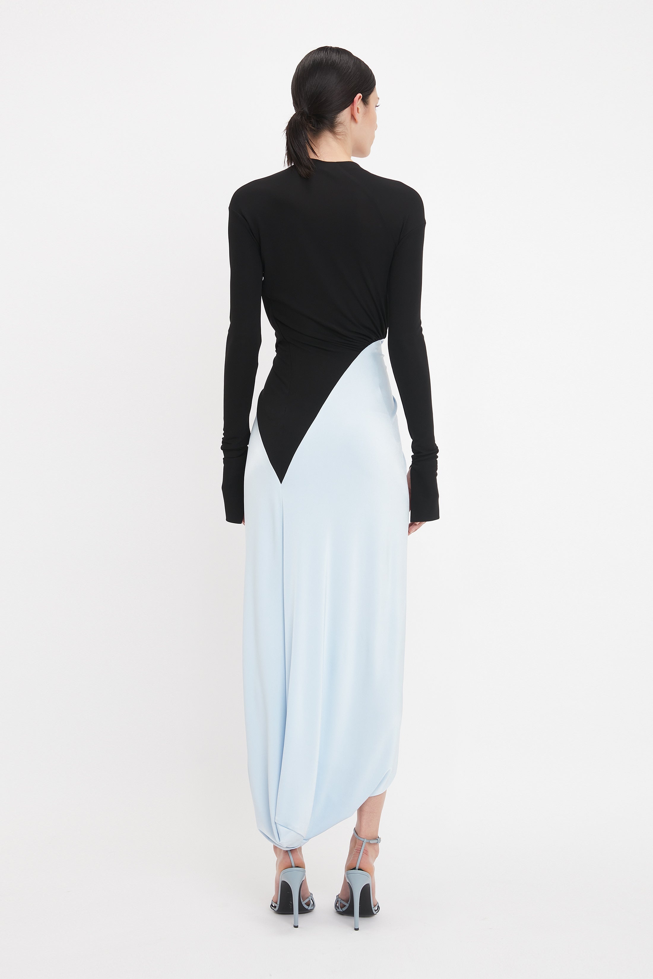 Long Sleeve Knot Detail Jersey Gown In Black-Iceberg - 4