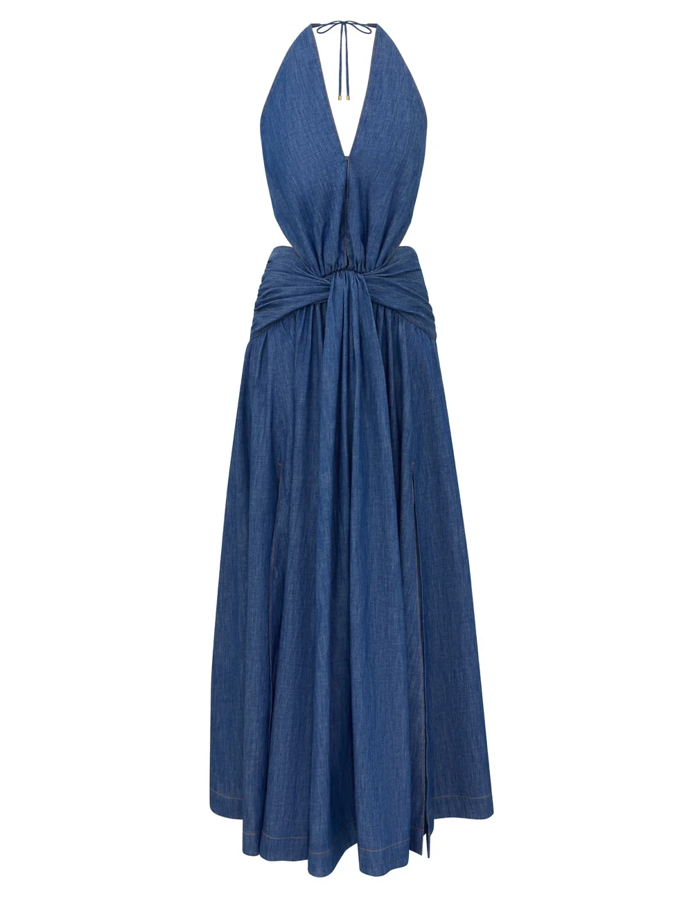 ECHO DENIM PLUNGE HALTER DRESS - 1