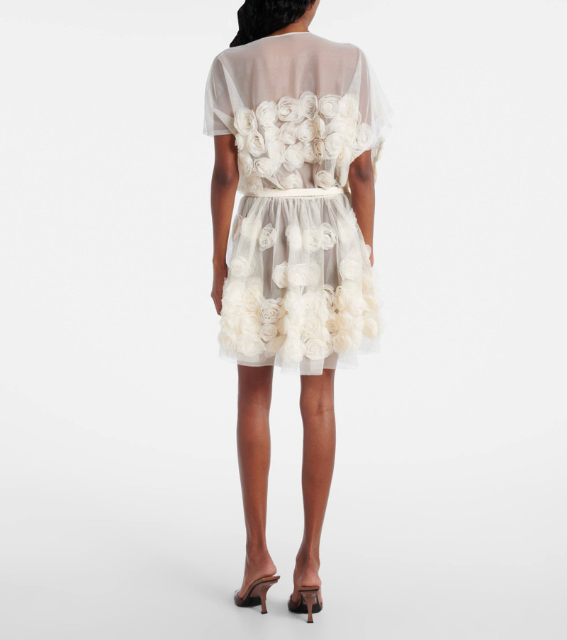 Bridal floral-appliqué belted tulle minidress 3
