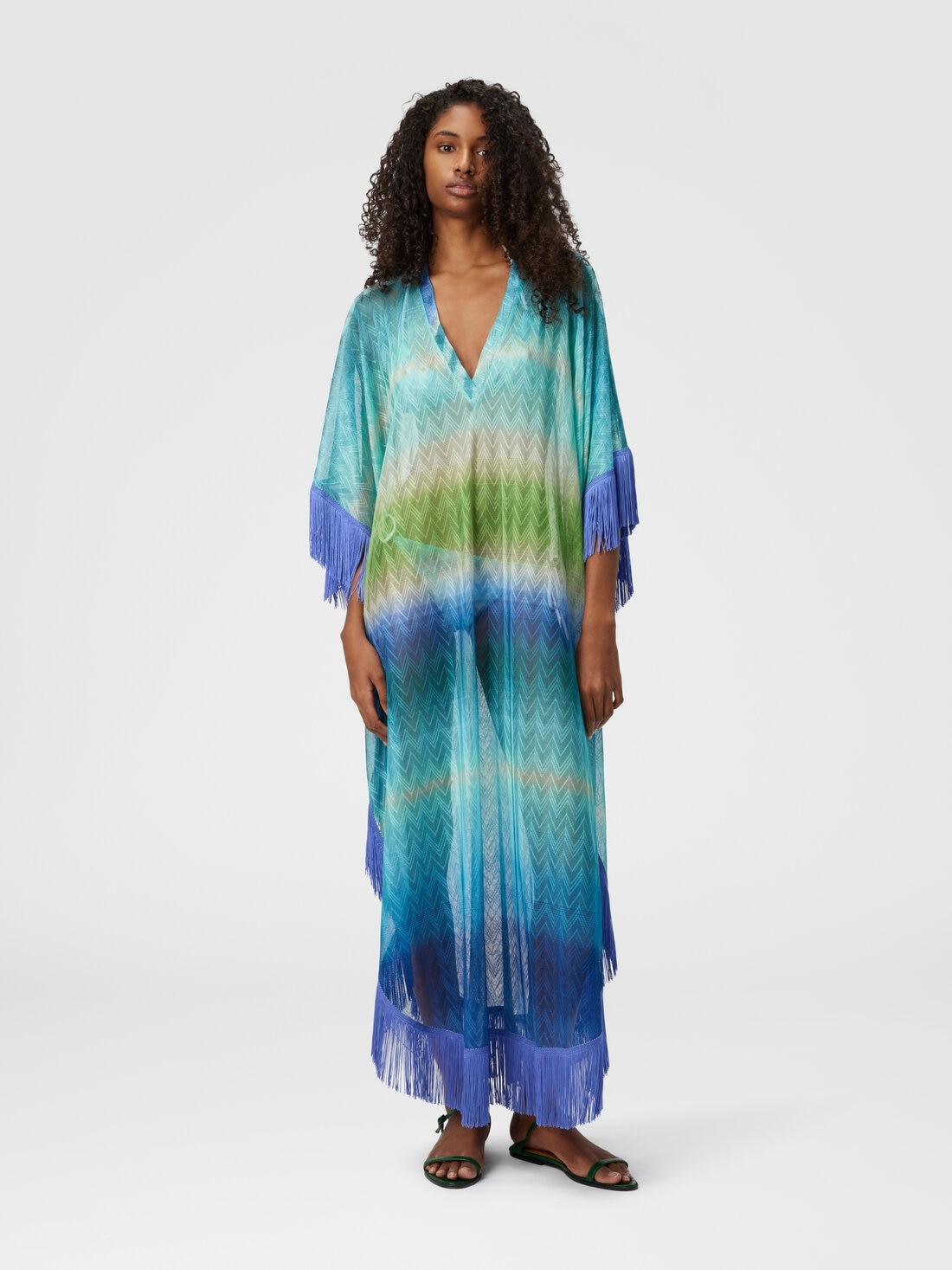 Long Cover-Up with Fringes and Faded Stripes - 2