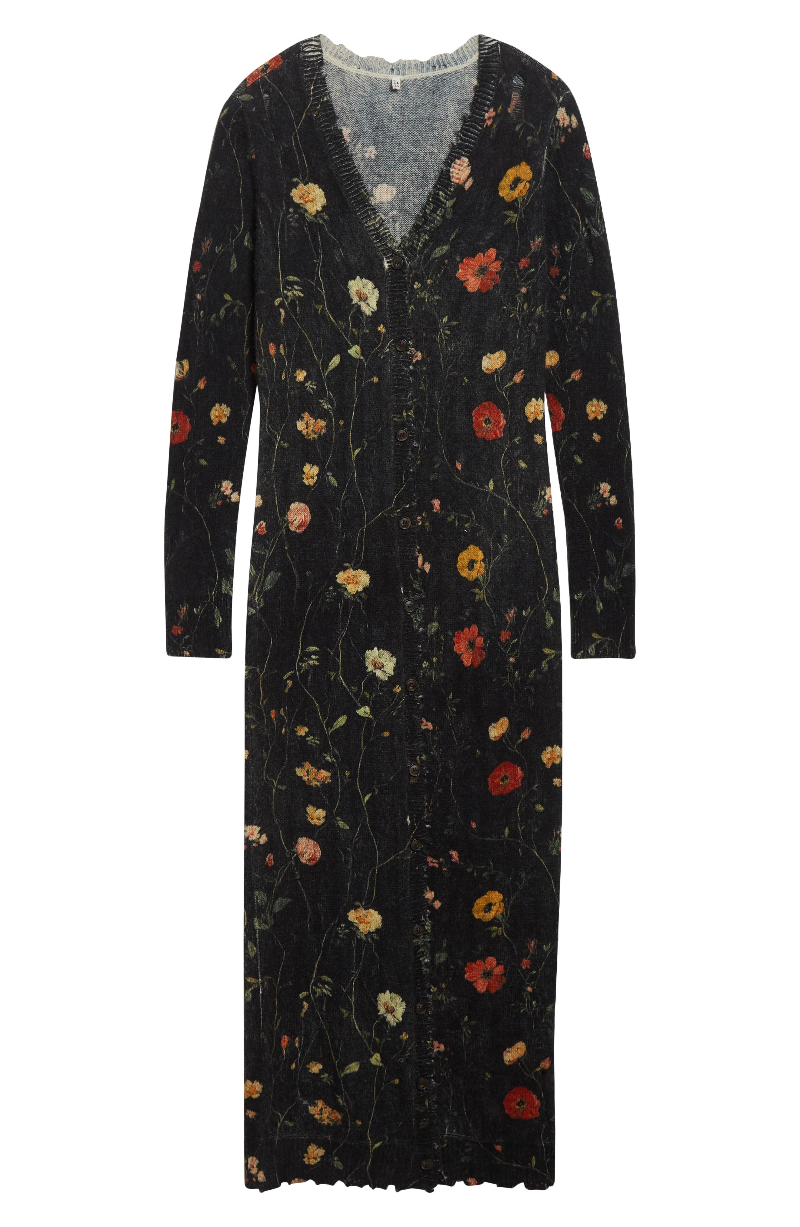 R13 Floral Skinny Long Merino Wool Cardigan in Floral On Black at Nordstrom - 6