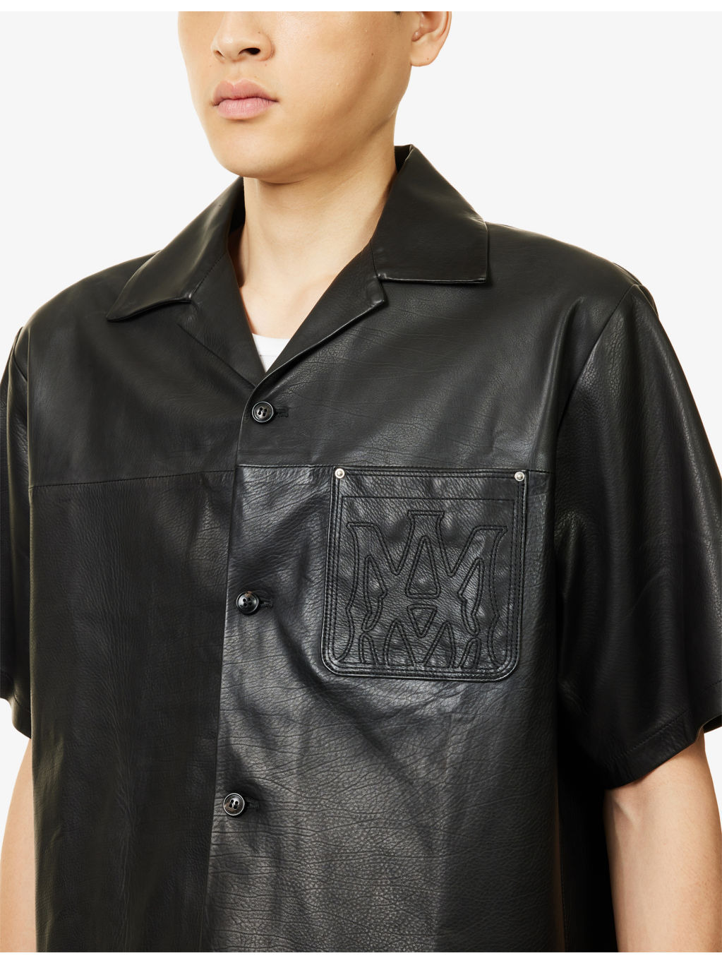 Short-Sleeve Leather Camp Shirt - 5