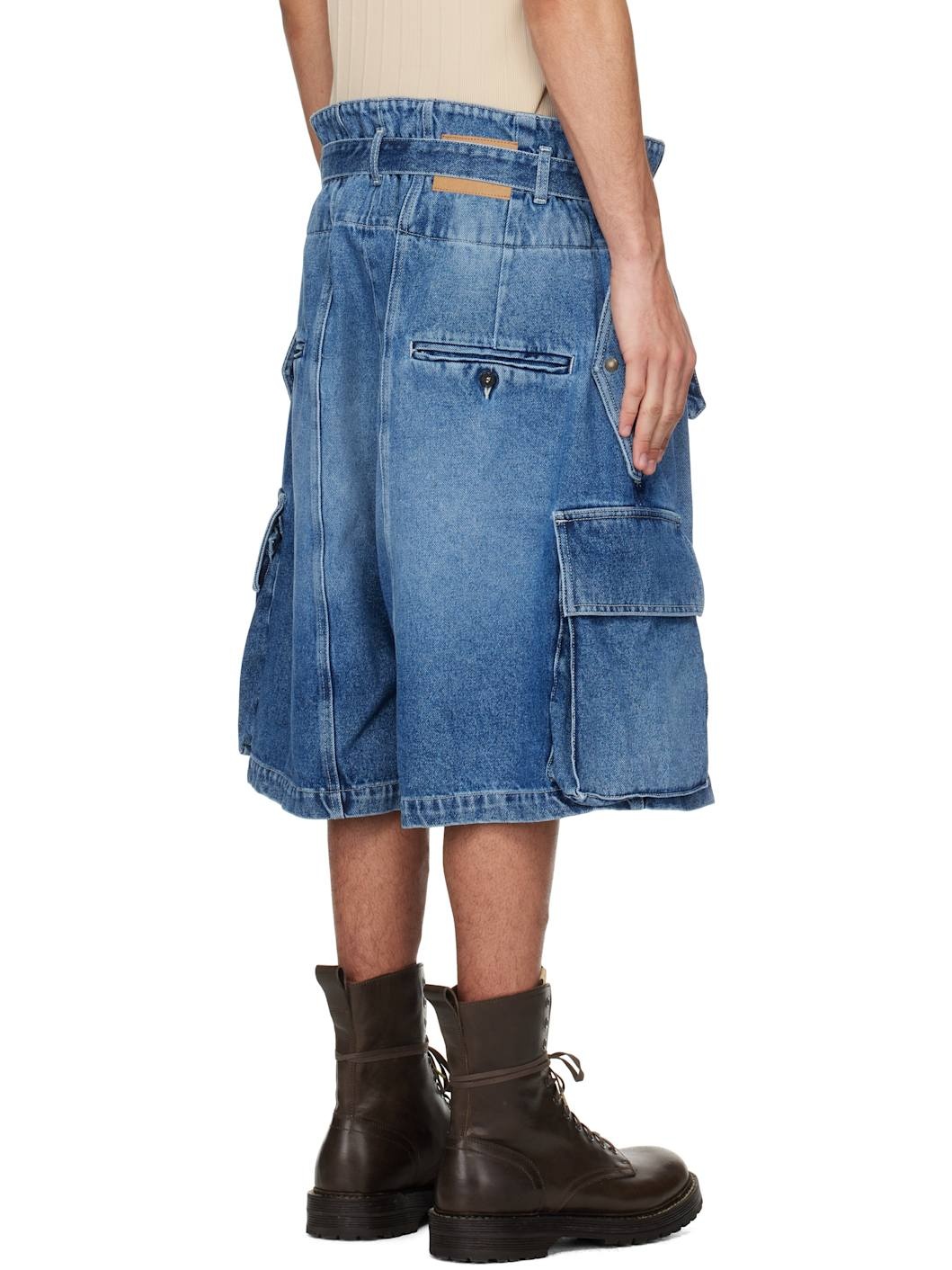 Blue Zip Vent Denim Cargo Shorts - 3