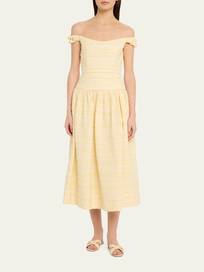 markarian Georgie Striped Seersucker Off-The-Shoulder Midi Dress outlook