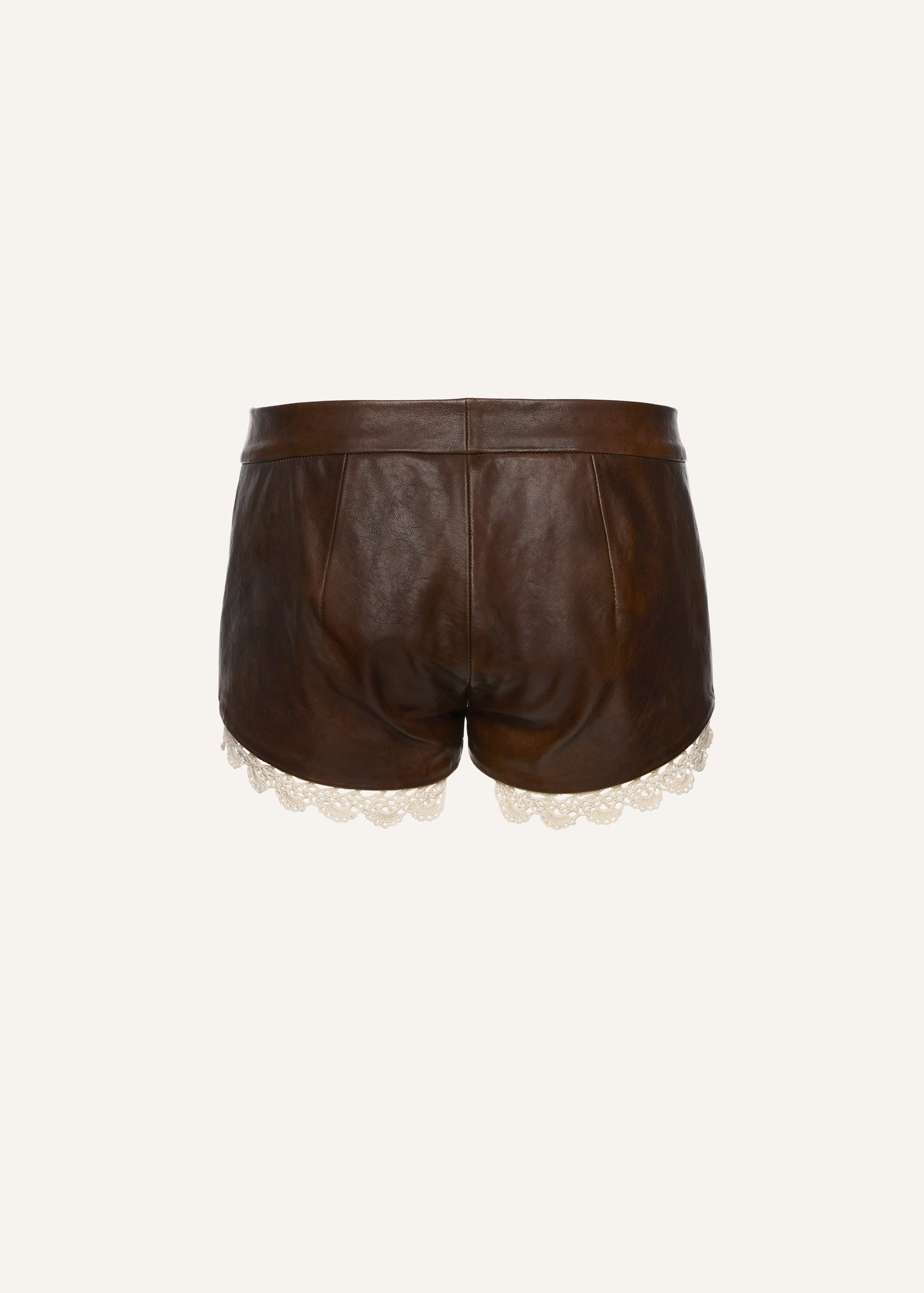 Lace trim leather shorts in brown - 2