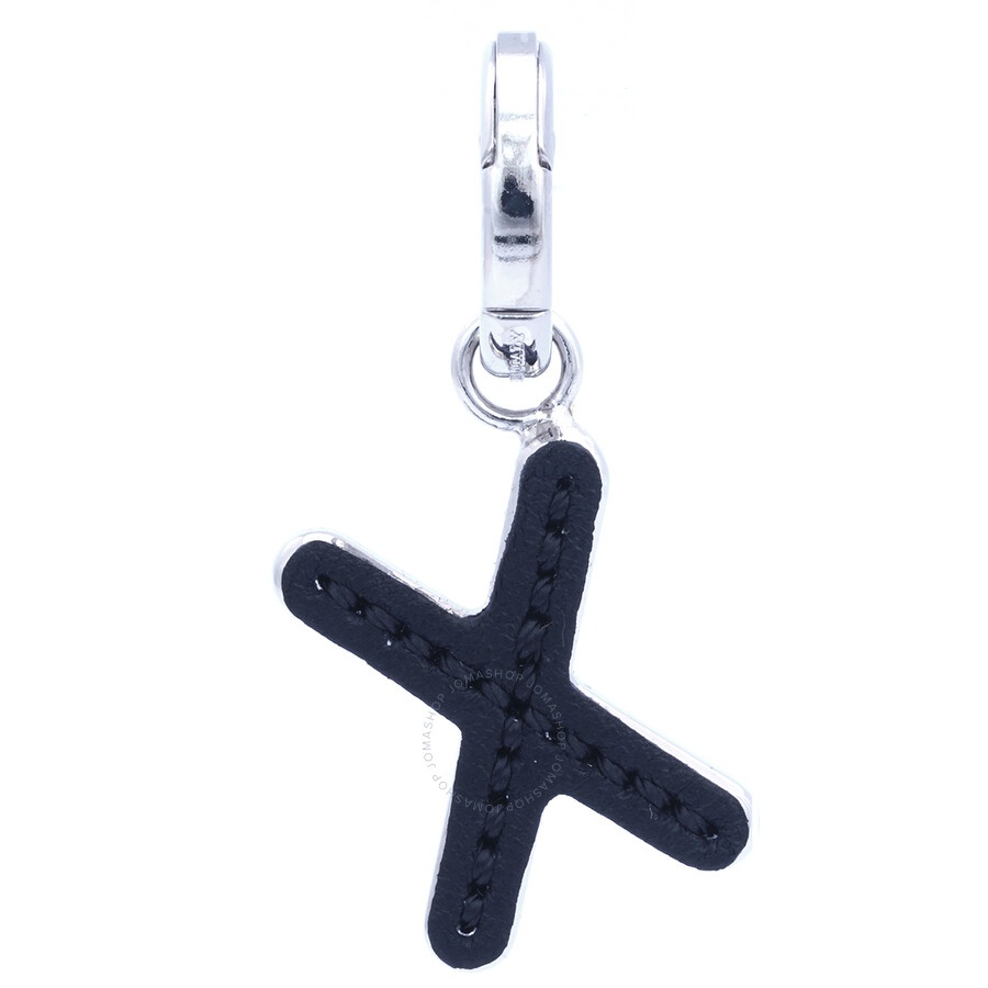 Burberry Leather-Topstitched 'X' Alphabet Charm in Palladium/Back - 2