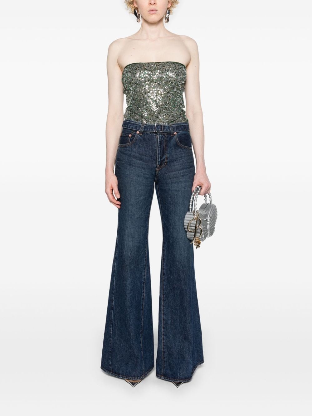belted mid-rise flared jeans - 2