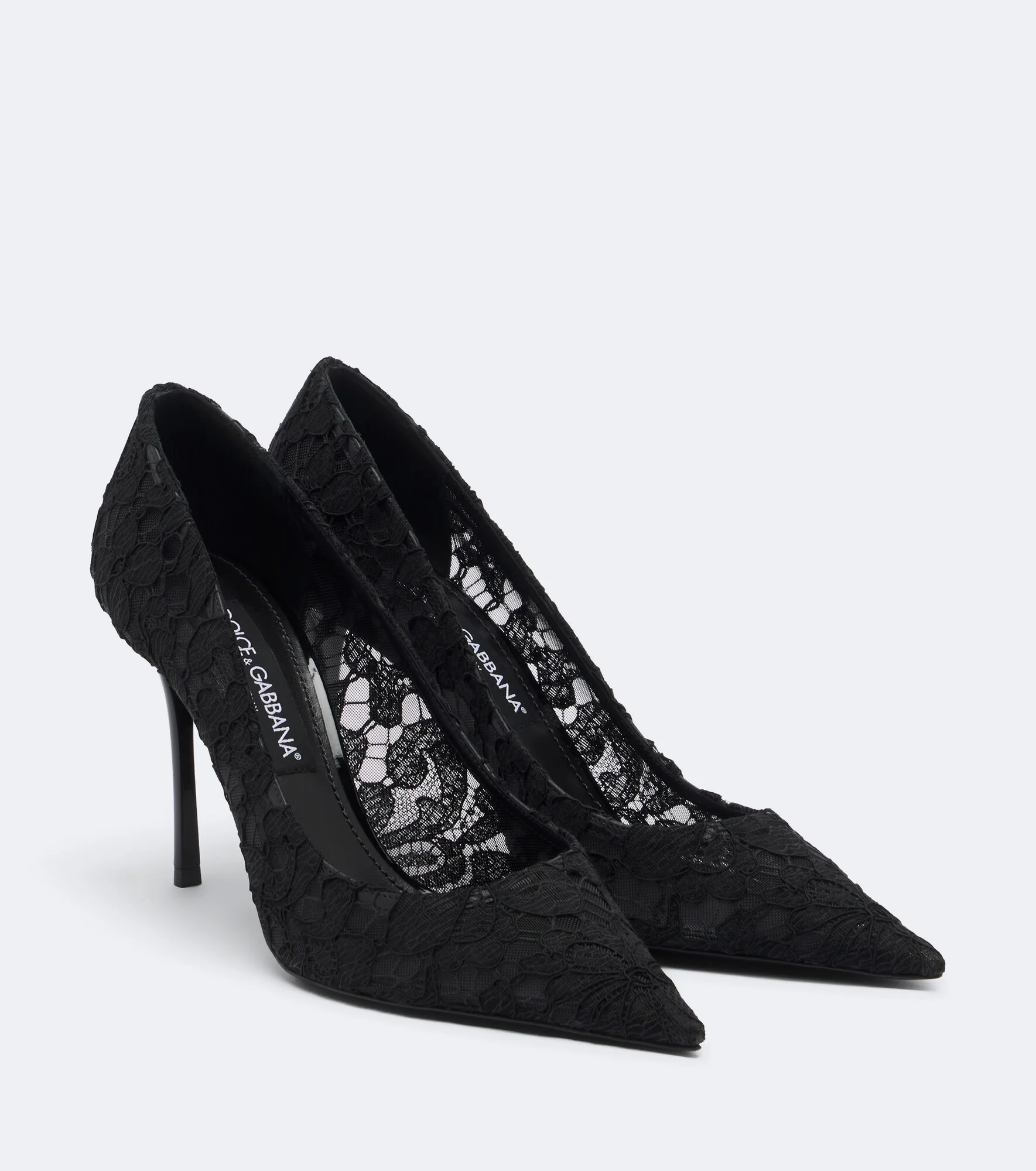 Leather-trimmed lace pumps - 1