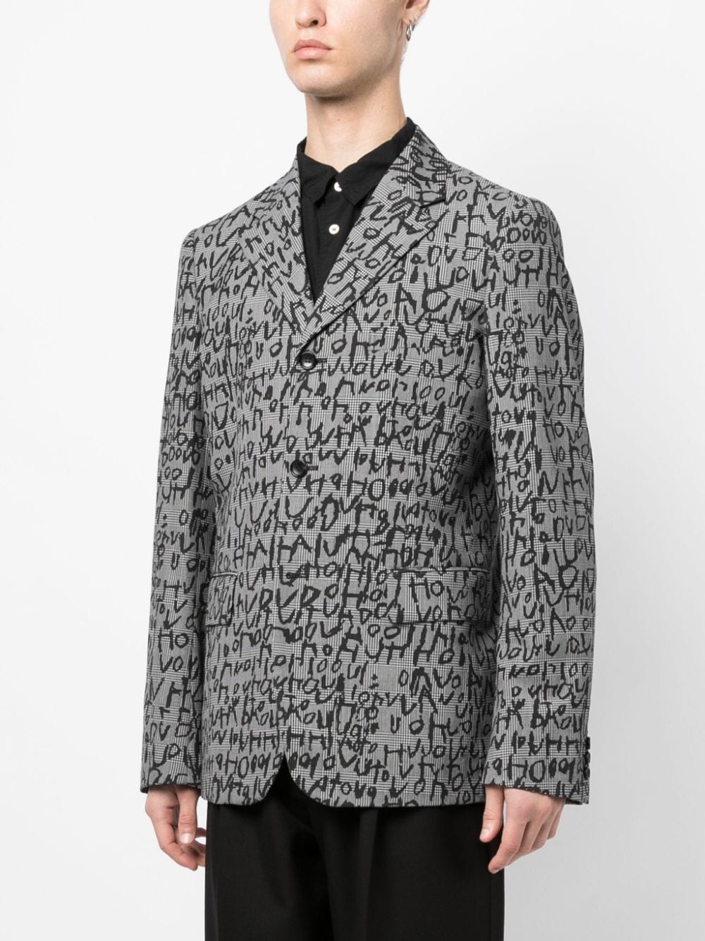 abstract-pattern print notched-lapels blazer - 3
