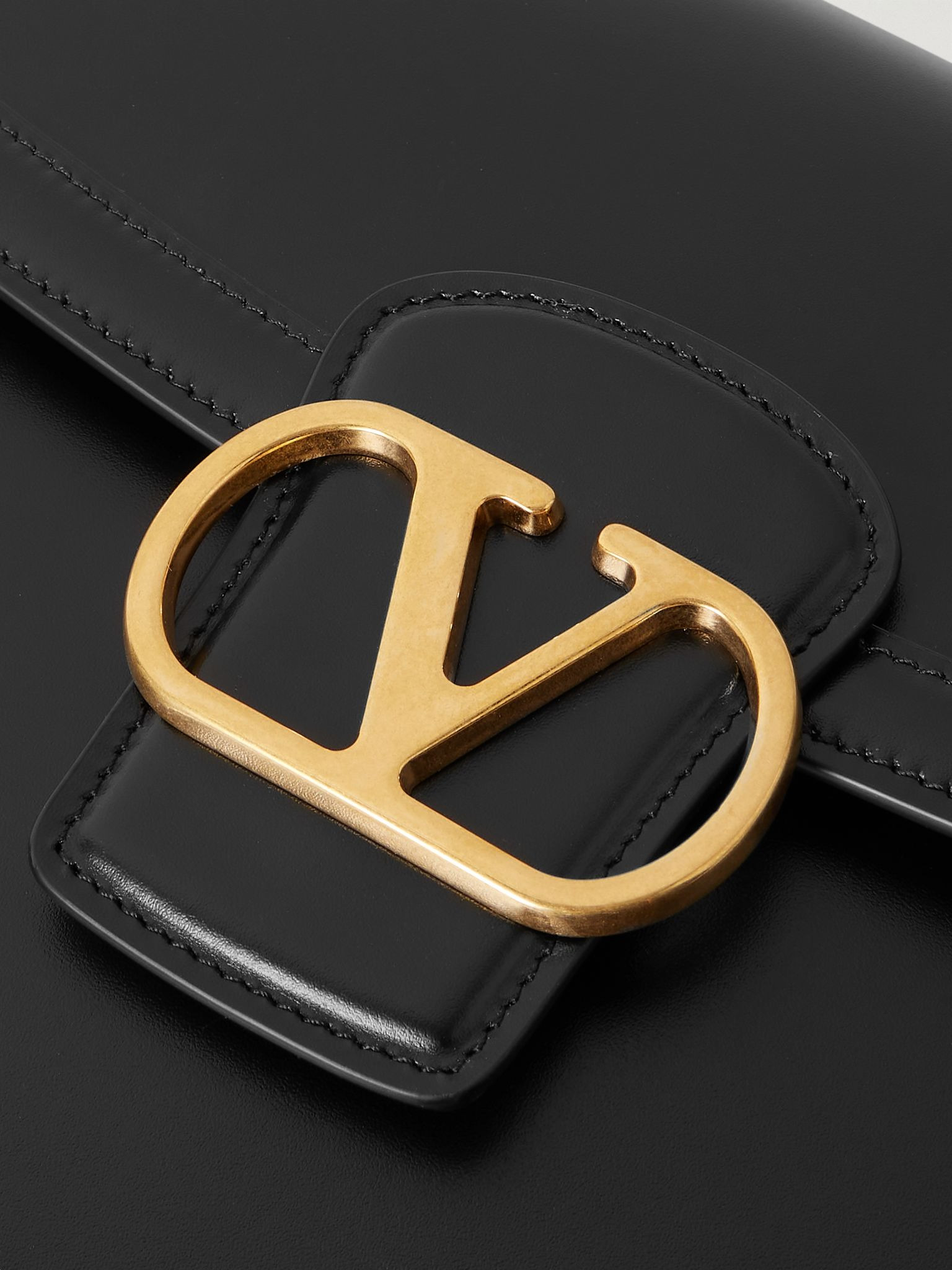 VLogo Leather Shoulder Bag Black - 4