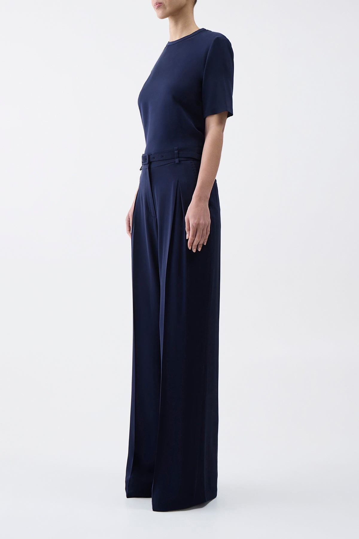 Maura Pant in Navy Silk Crepe - 3