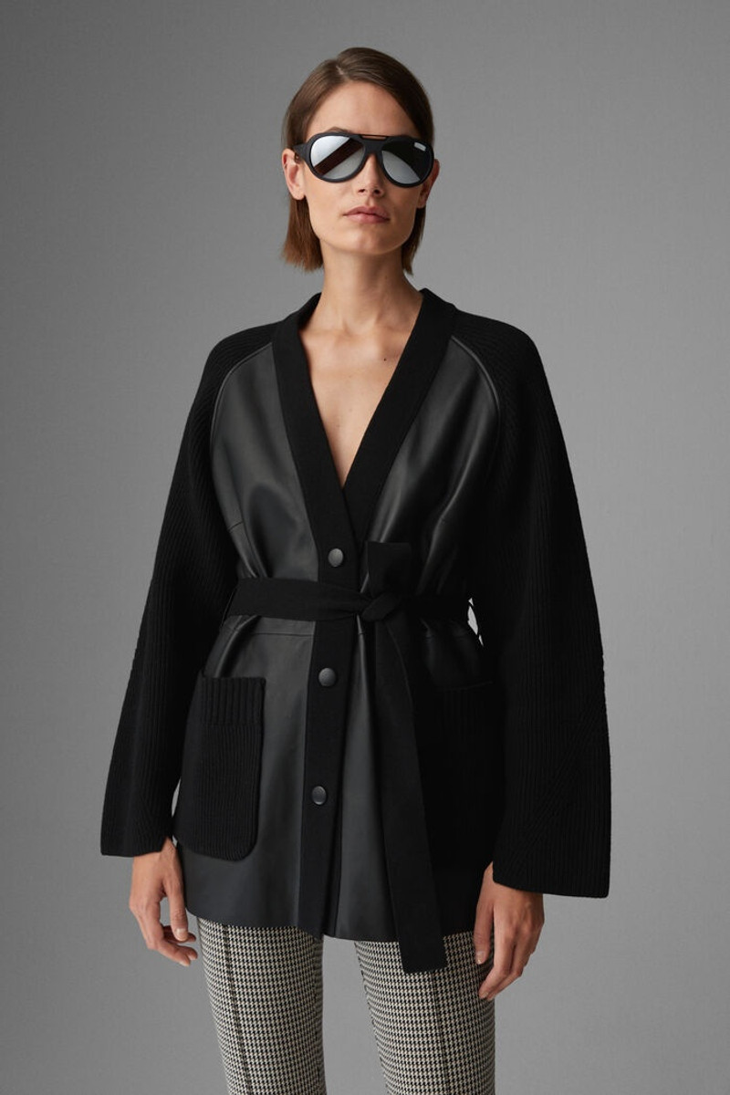 Roxana Leather cardigan in Black 2