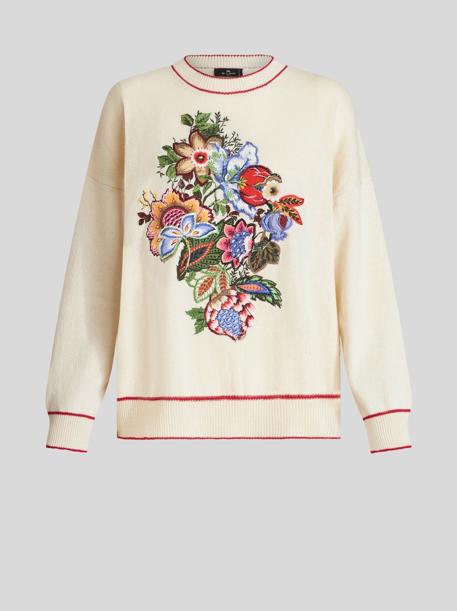 CASHMERE AND COTTON SWEATER WITH EMBROIDERY - 1