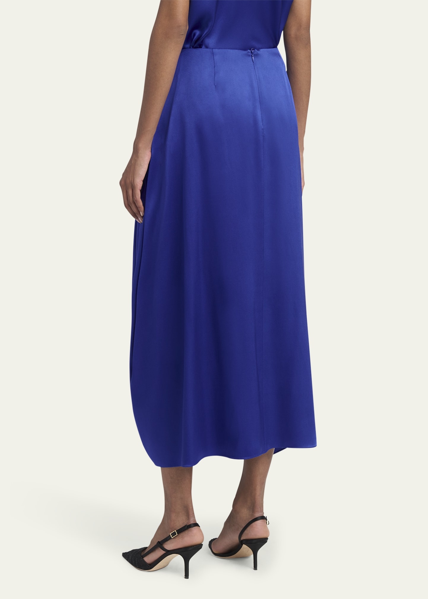 Double Silk Satin Pleated Midi Skirt - 3