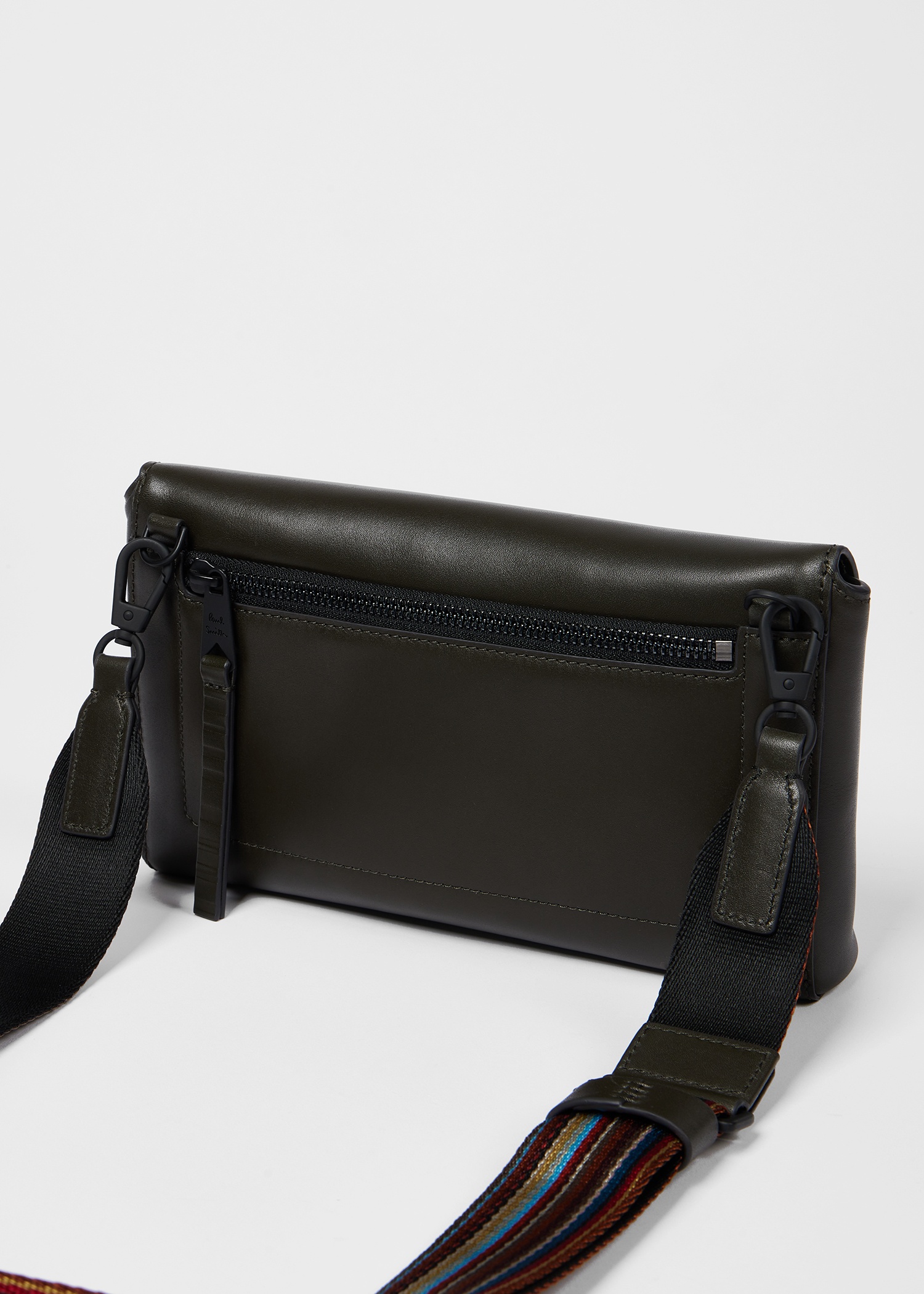 Dark Green Leather 'Signature Stripe' Strap Cross Body Bag - 4