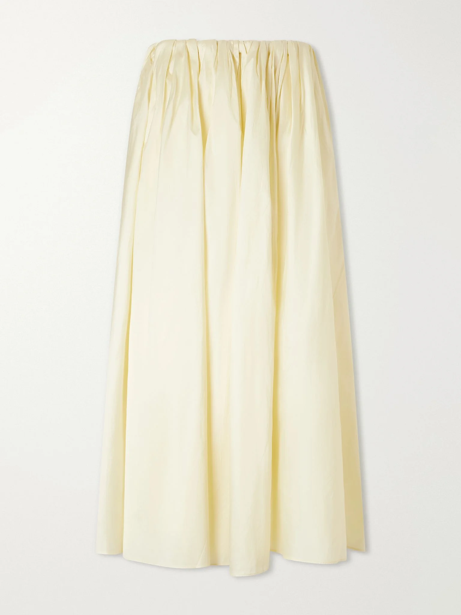 Elodie pleated duchess-satin midi skirt Cream - 1