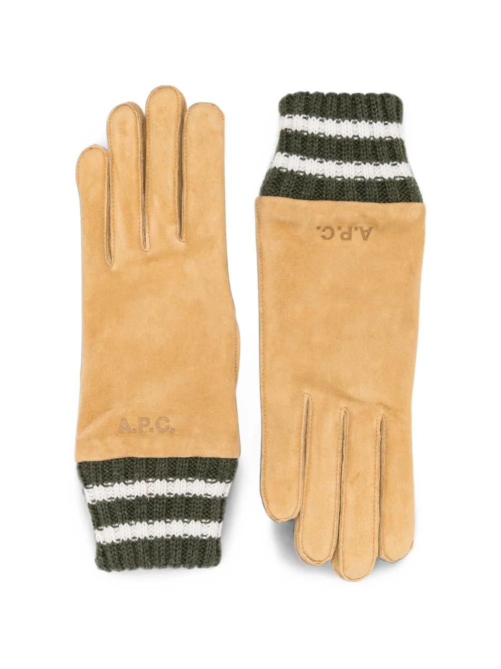 logo-embossed striped-cuff gloves - 1