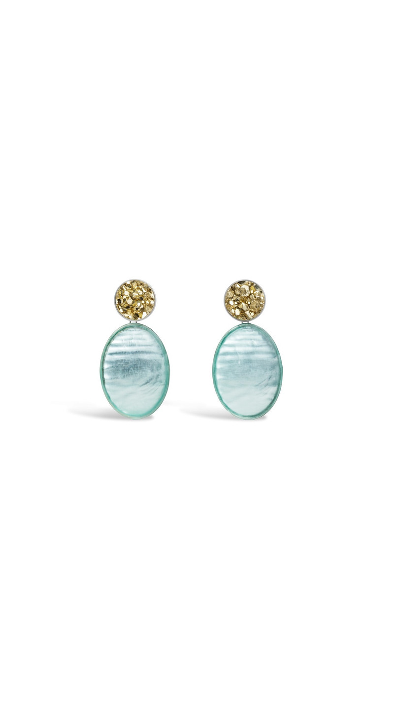PENDANT EARRINGS IN PYRITE & PLEXI 1