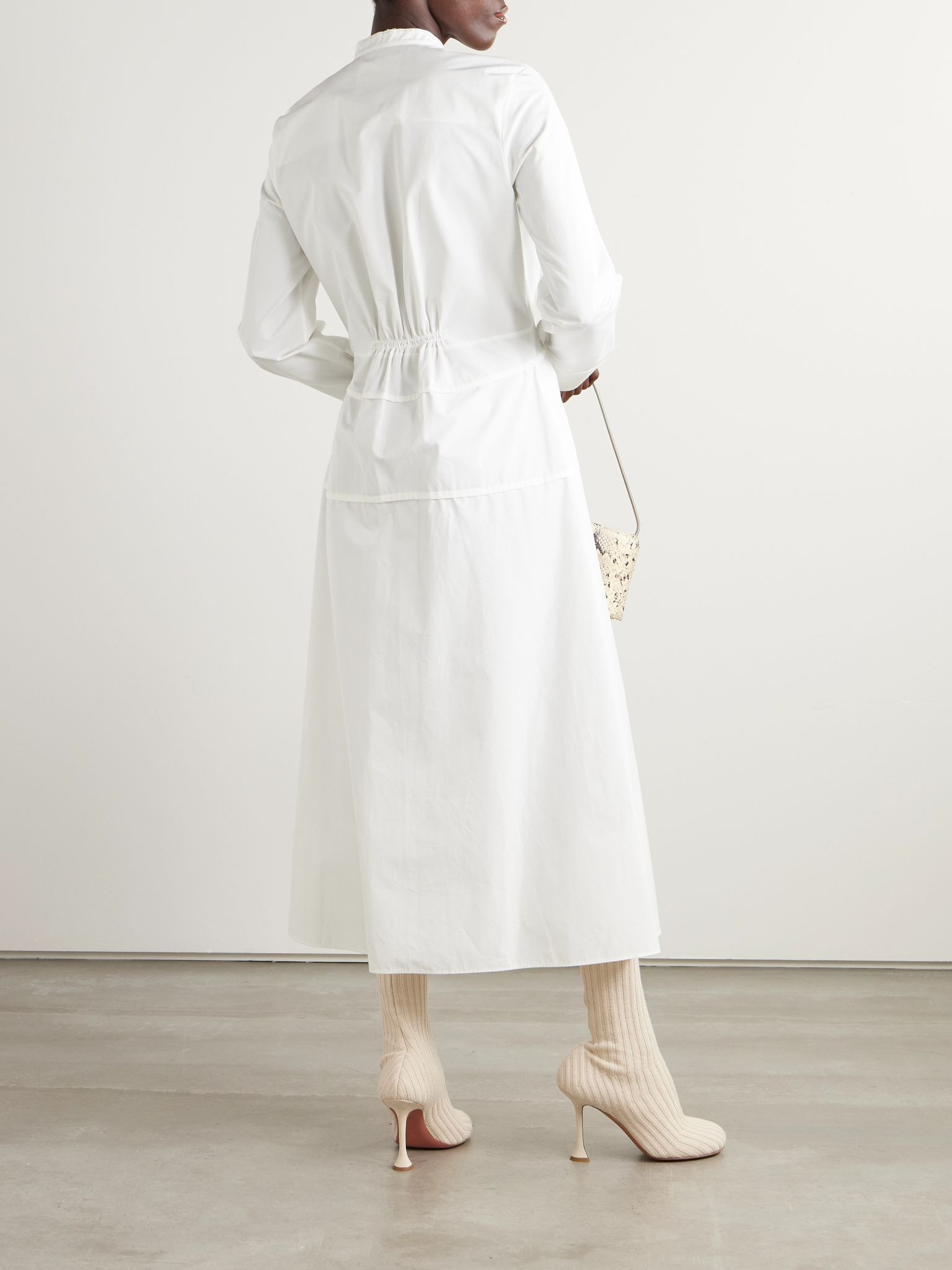 Pintucked cotton-poplin maxi shirt dress Off-white - 3