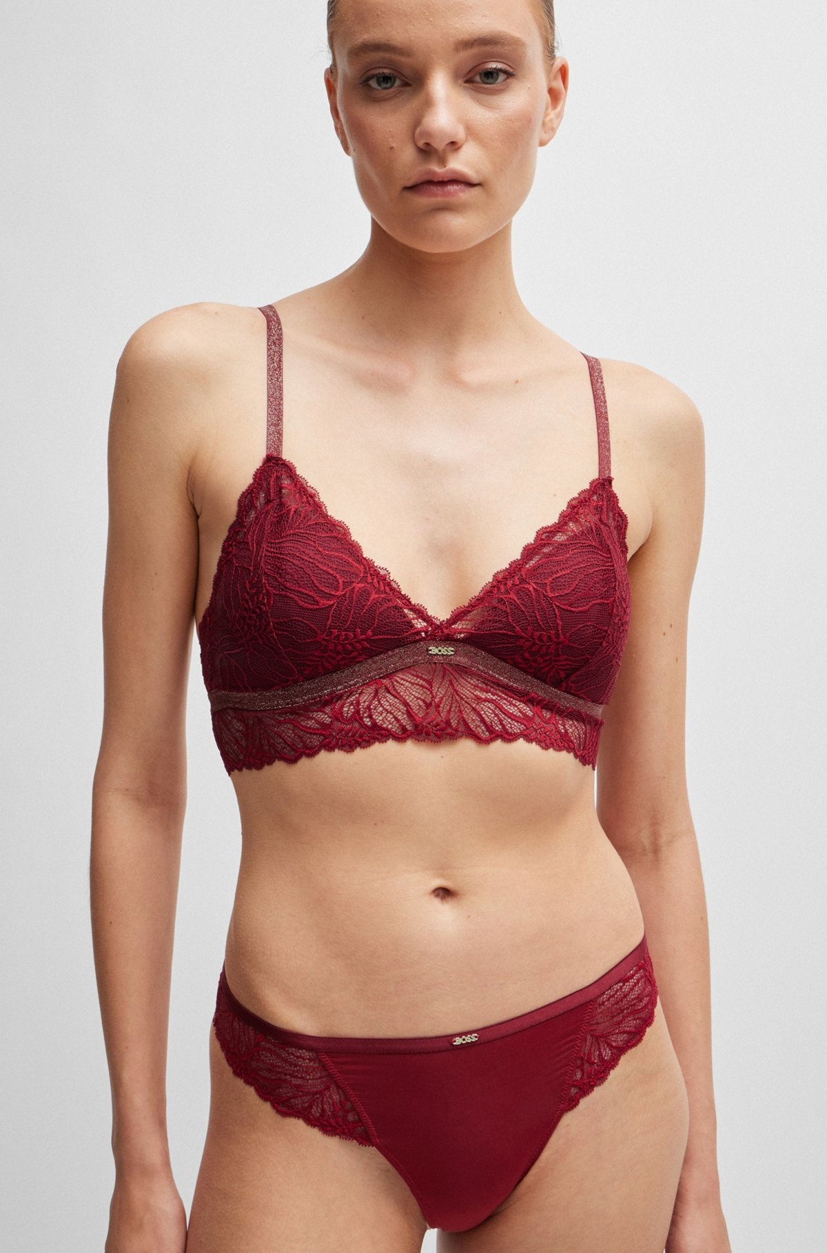 LACE TRIANGLE BRA WITH METAL LOGO TRIM - 4