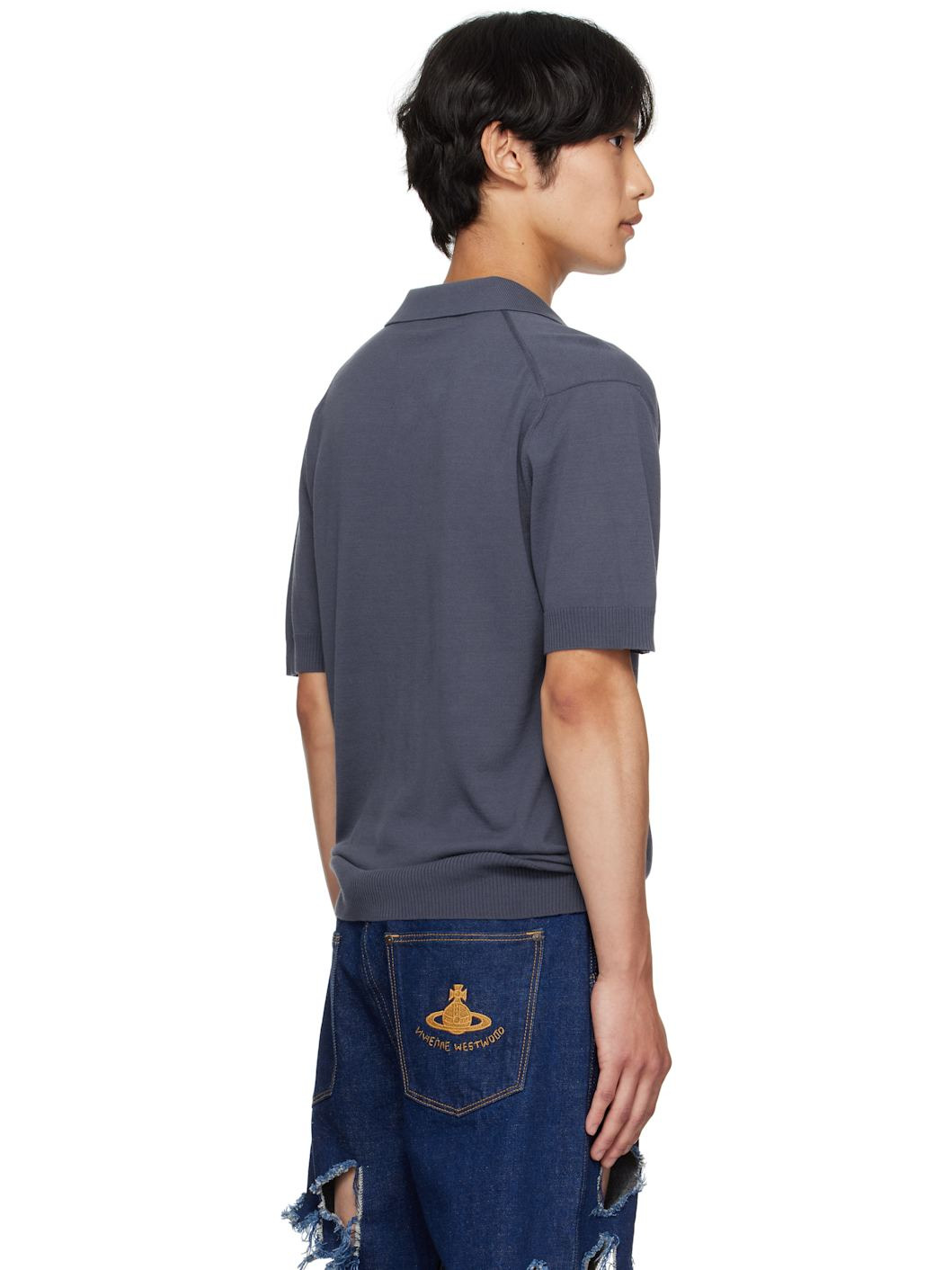 Blue Cotton Polo Cardigan - 3
