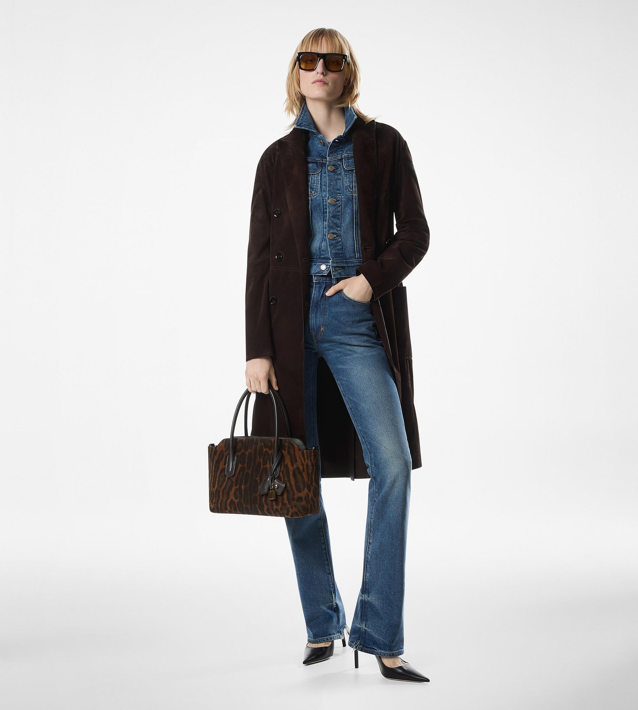 DOUBLE BREASTED BELTED SUEDE COAT - 3