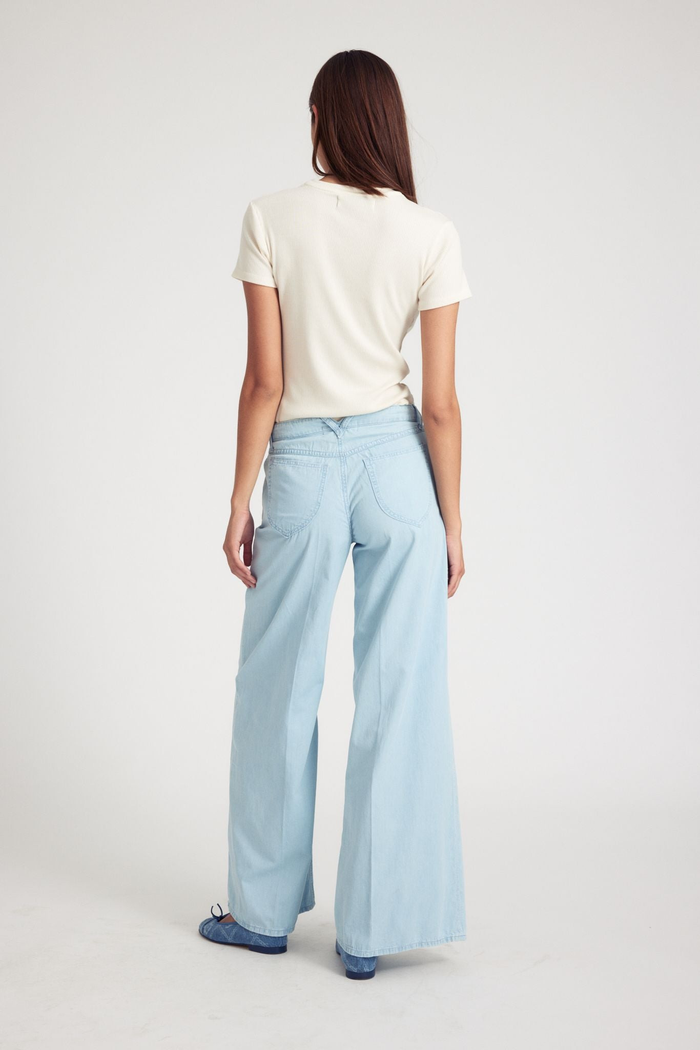 LIGHT BLUE CHAMBRAY WIDE LEG PANTS - 3