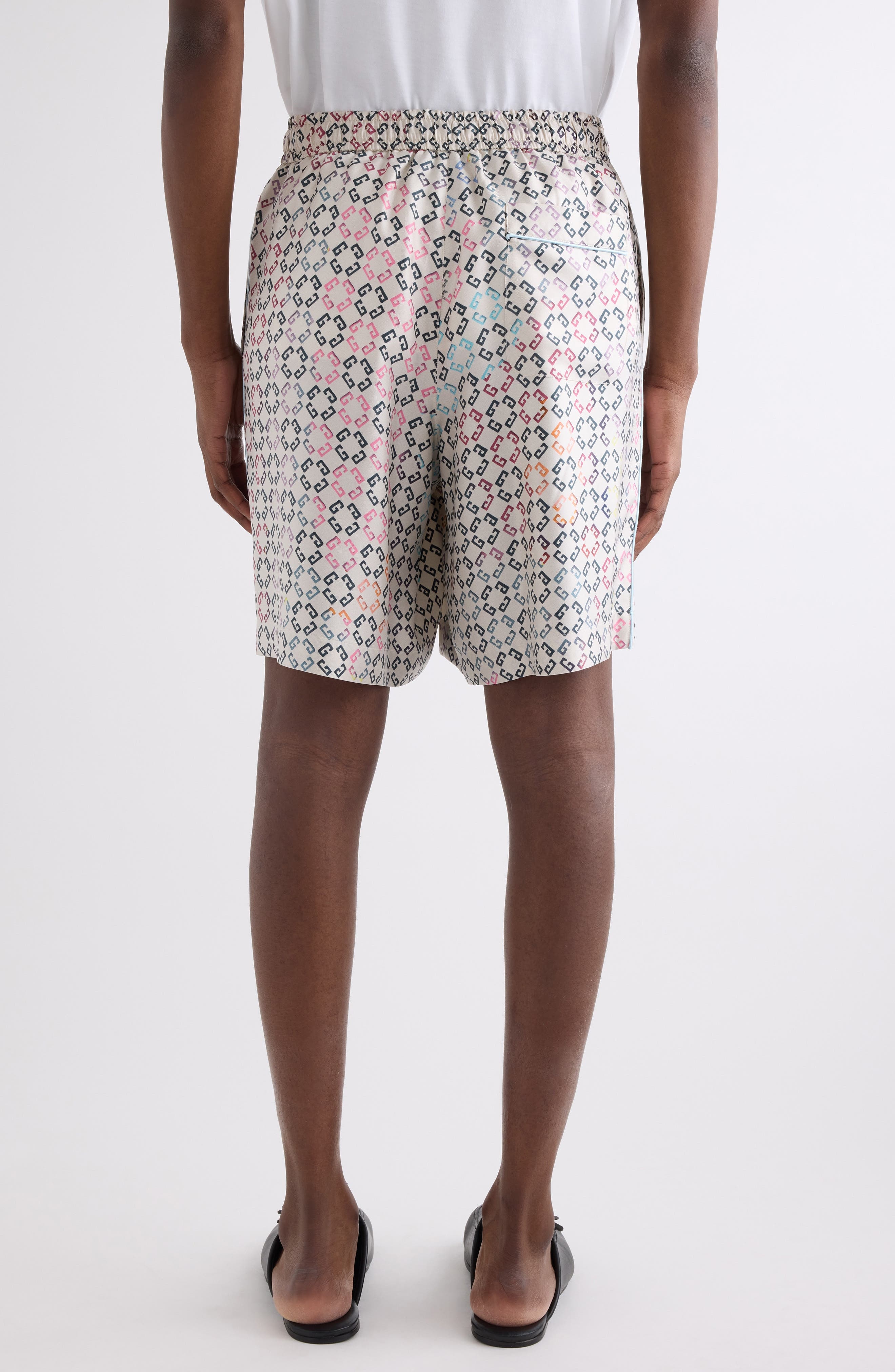 Givenchy Monogram 72 Print Silk Pajama Shorts in White Multicolored at Nordstrom - 3