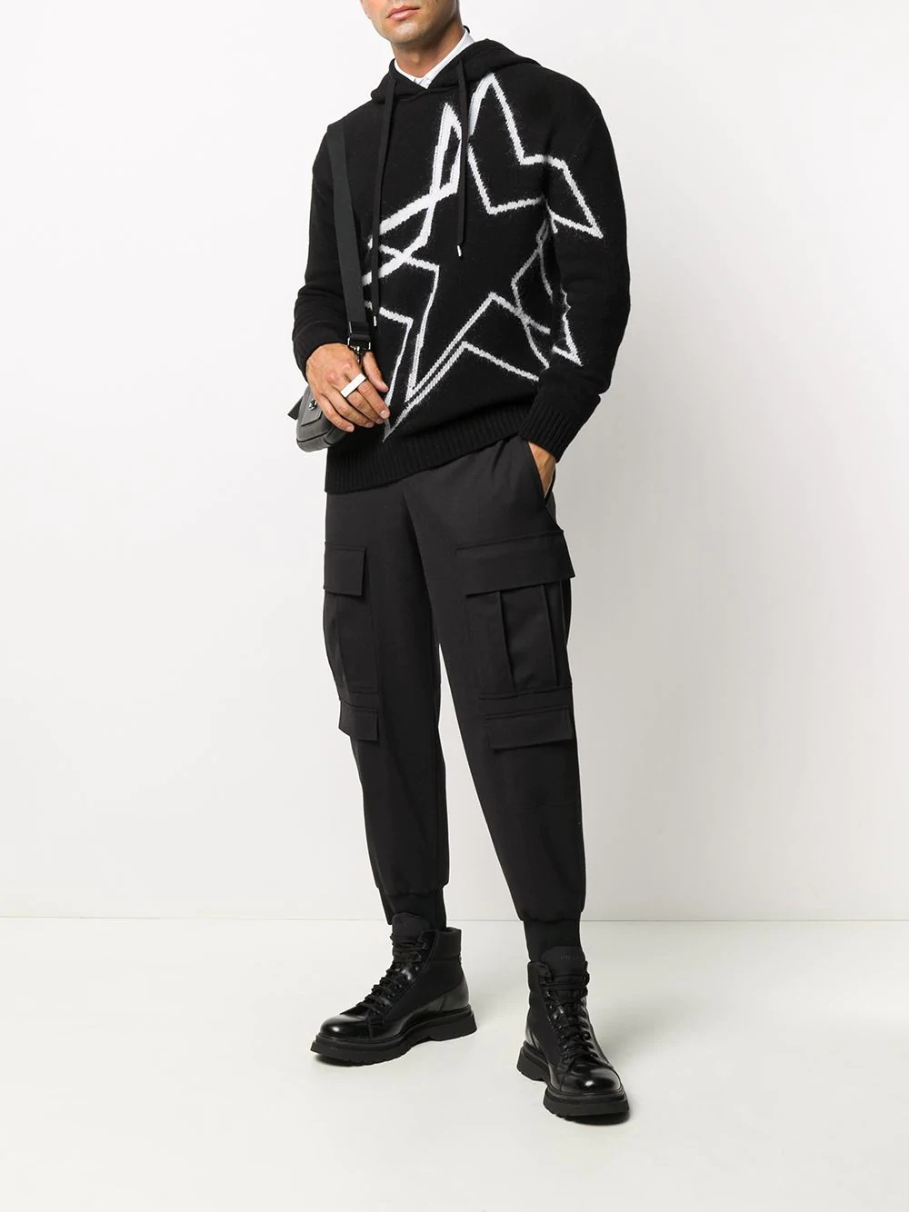 star intarsia knitted hoodie - 2