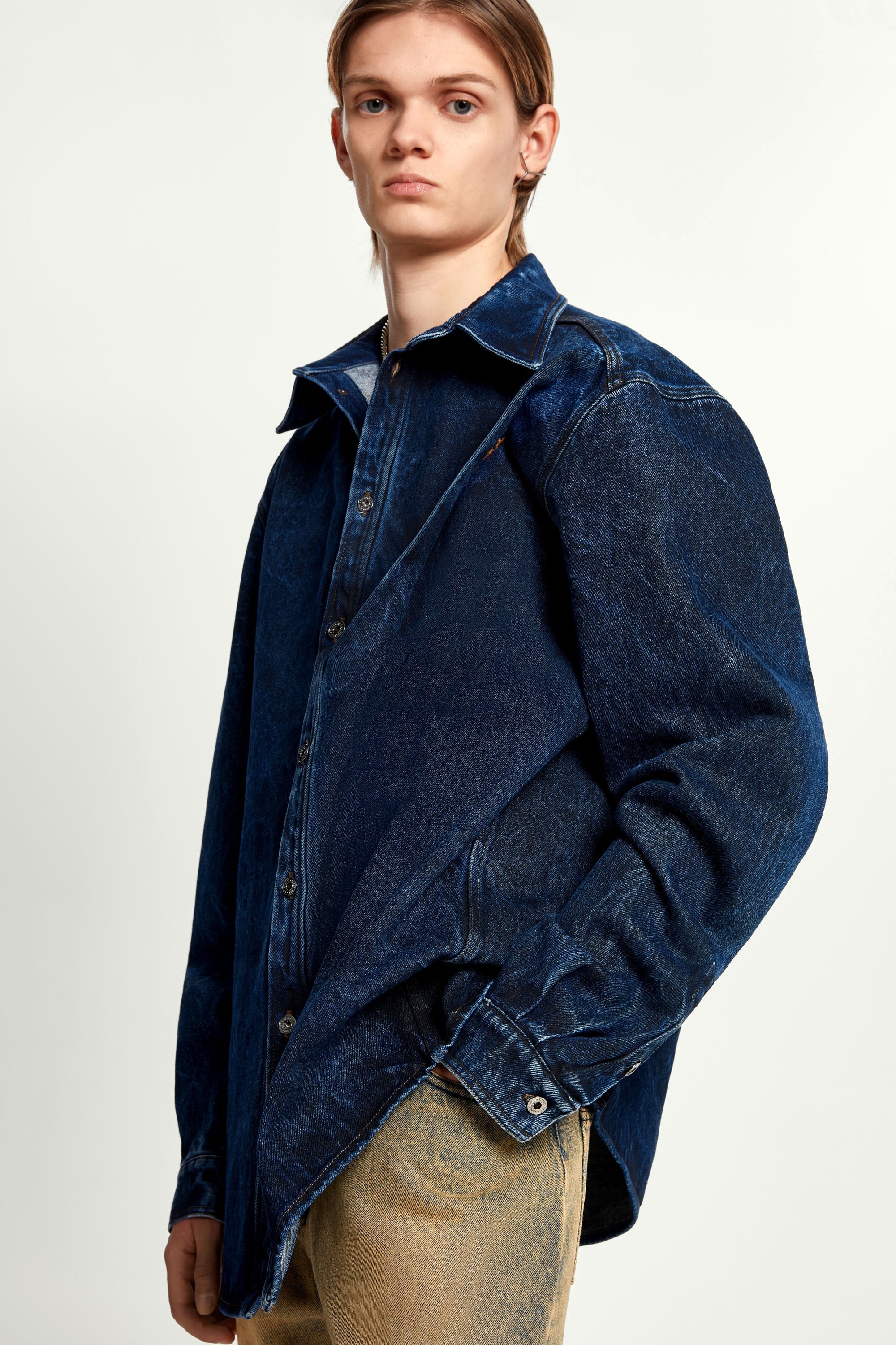 Pinched Logo Denim Shirt - 7