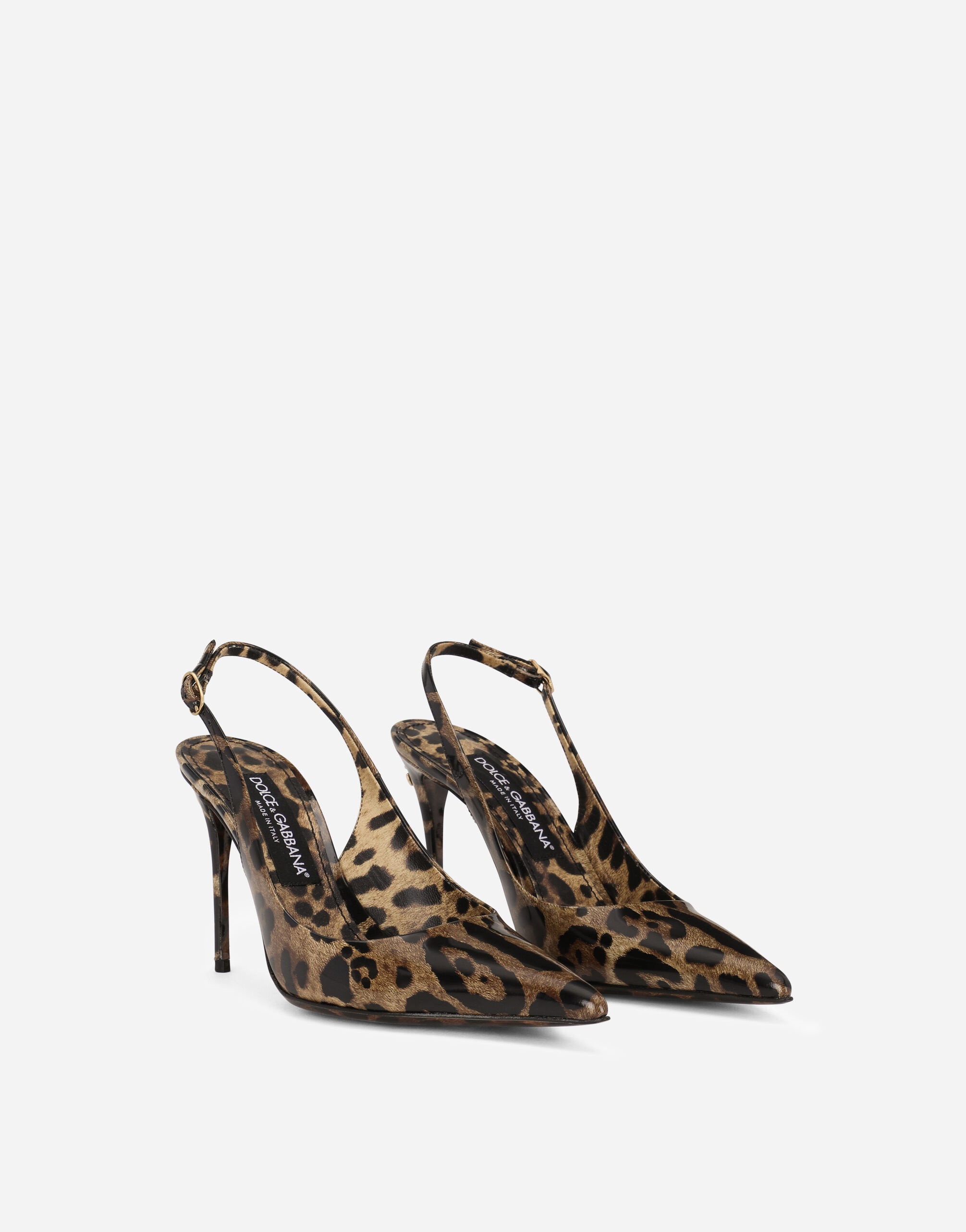 KIM DOLCE&GABBANA Polished calfskin slingbacks with leopard print - 3
