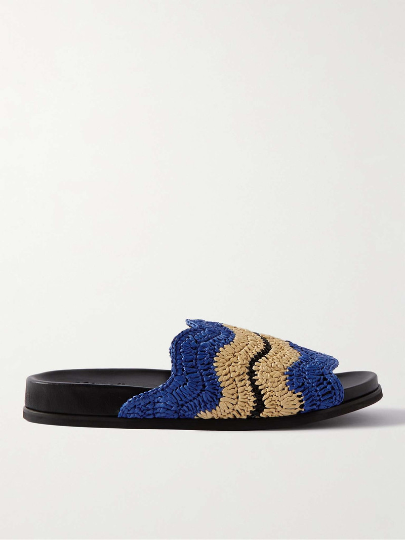+ No Vacancy Inn Striped Woven Raffia and Leather Slides 1