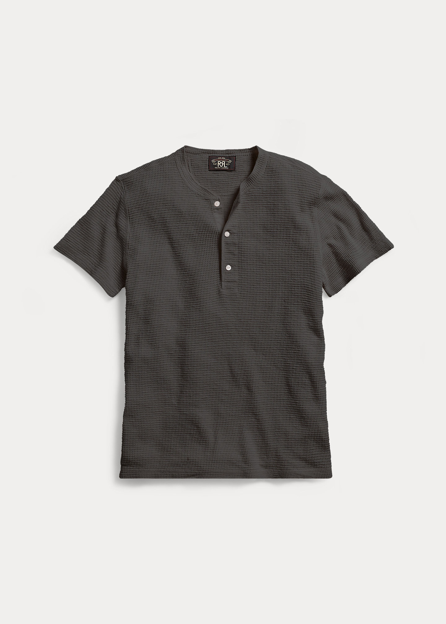 Waffle-Knit Short-Sleeve Henley Shirt - 1