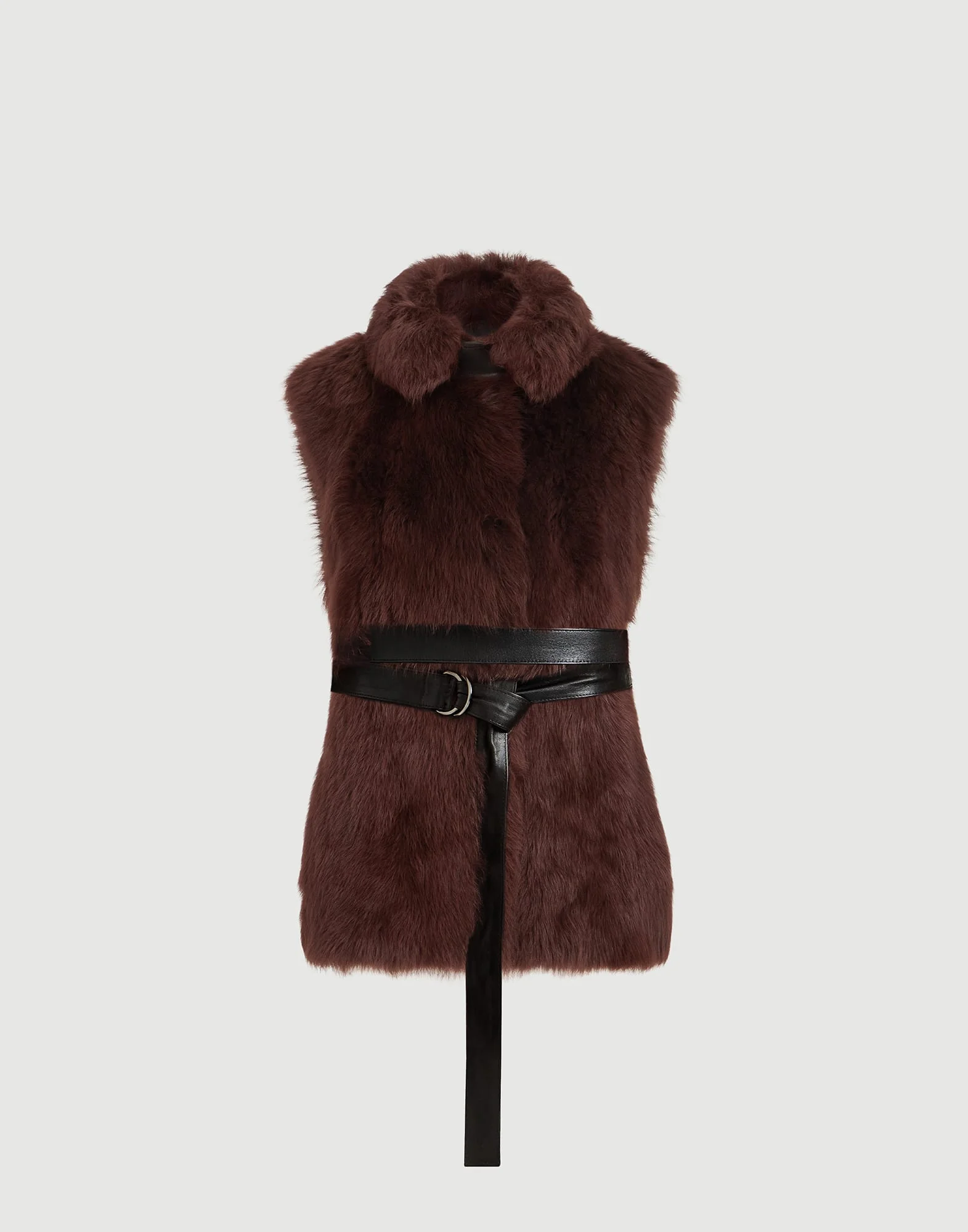 Lux shearling vest with nappa leather belt and monili - 1