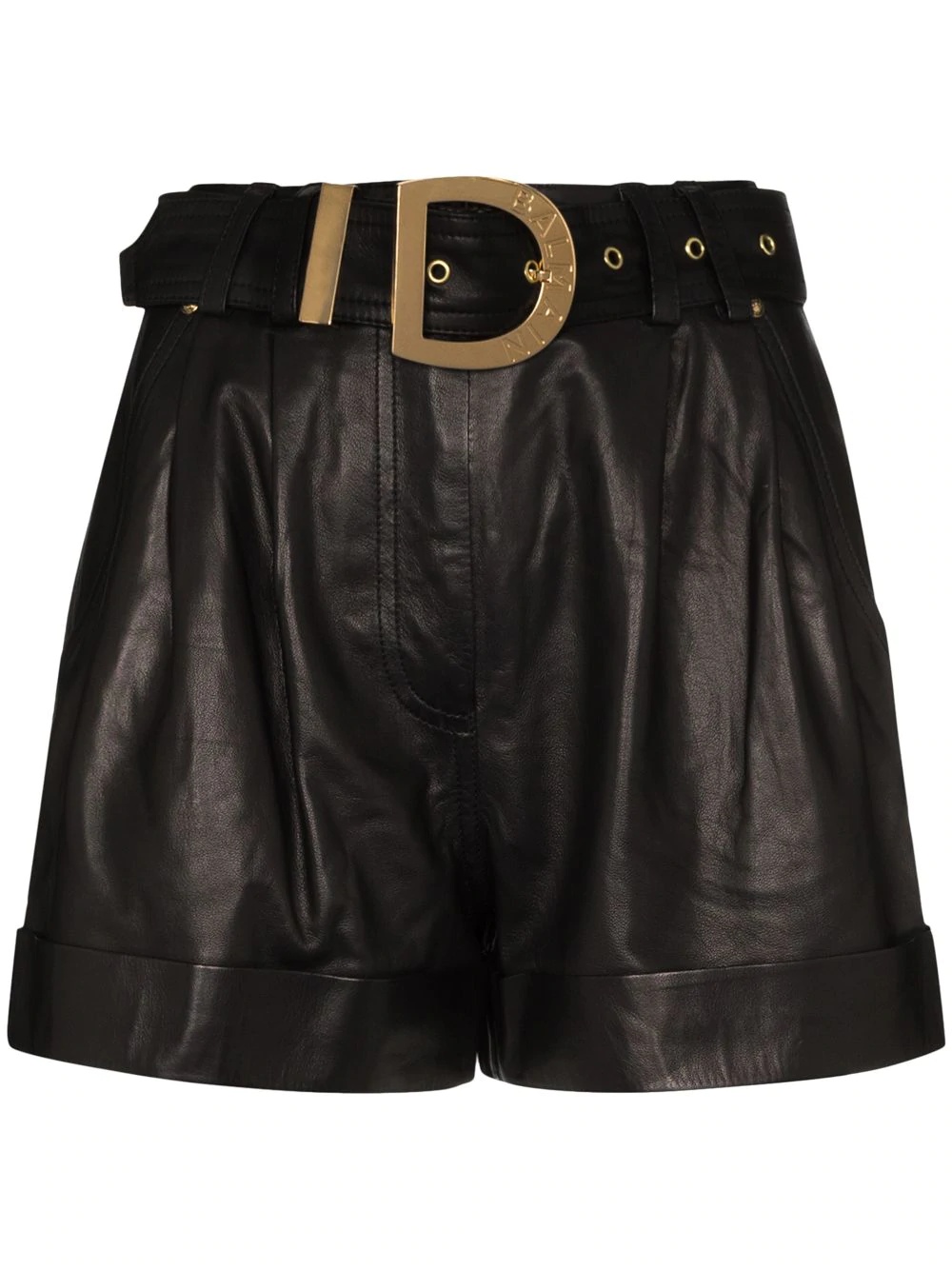 high-waisted belted leather shorts - 1