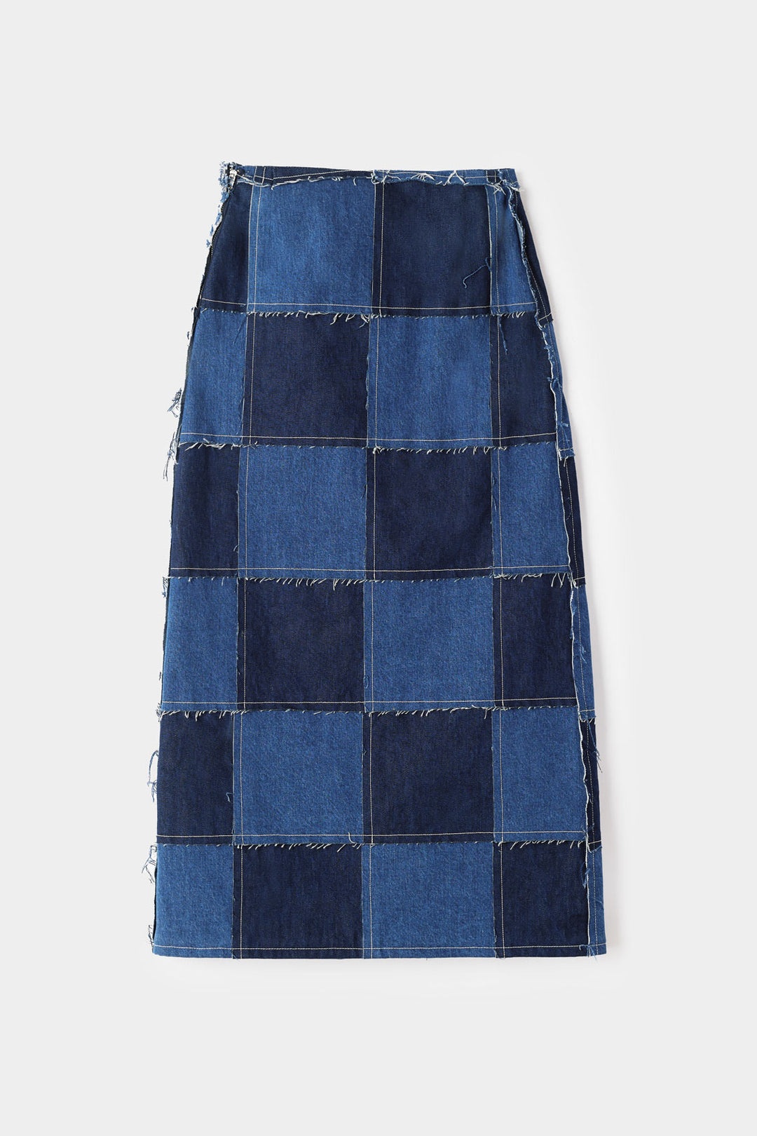 PATCHWORK LONG SPLIT SKIRT / denim - 2